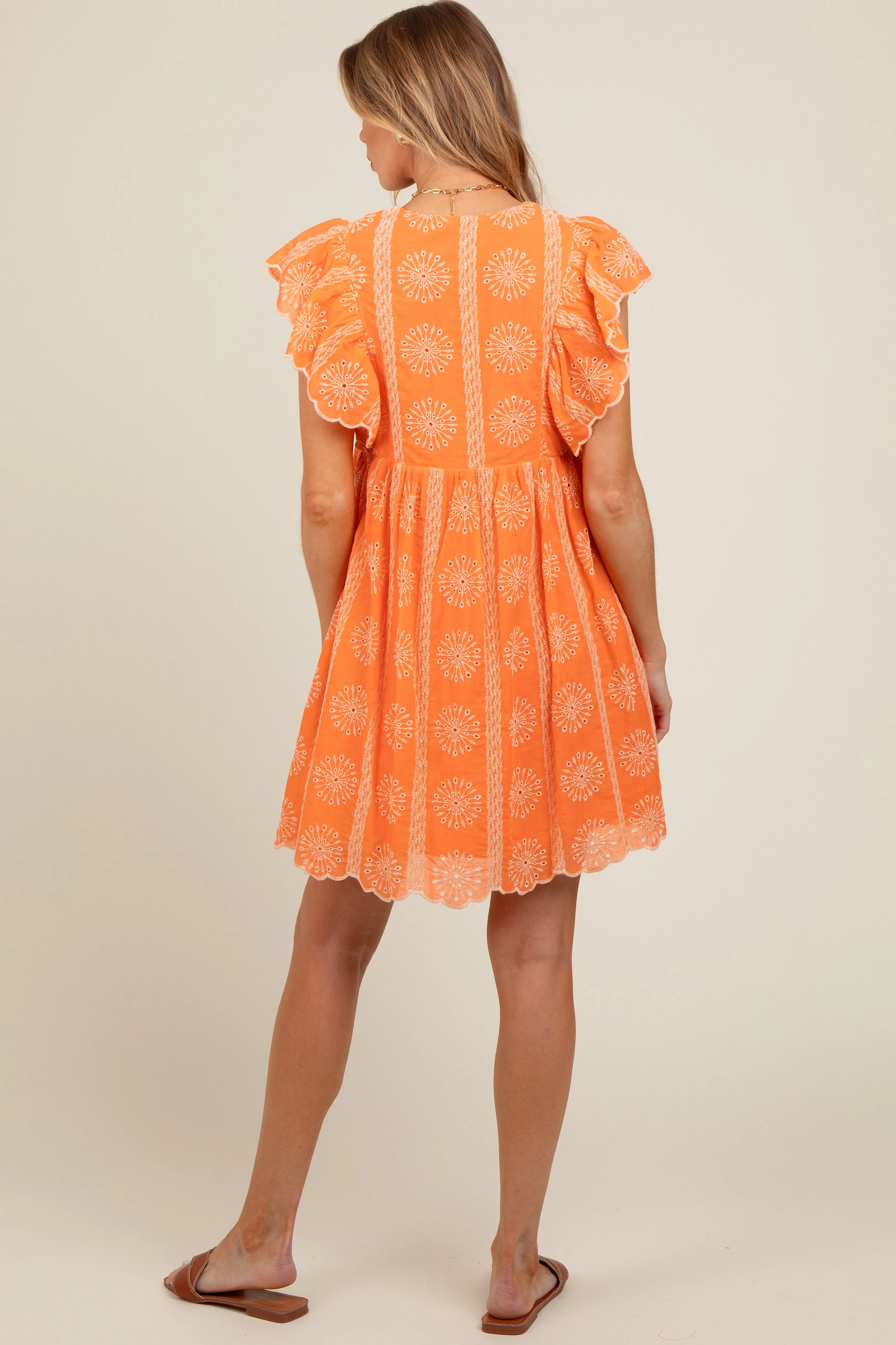 Orange Embroidered Flutter Sleeve Maternity Dress sold by Pinkblush product image thumbnail 3
