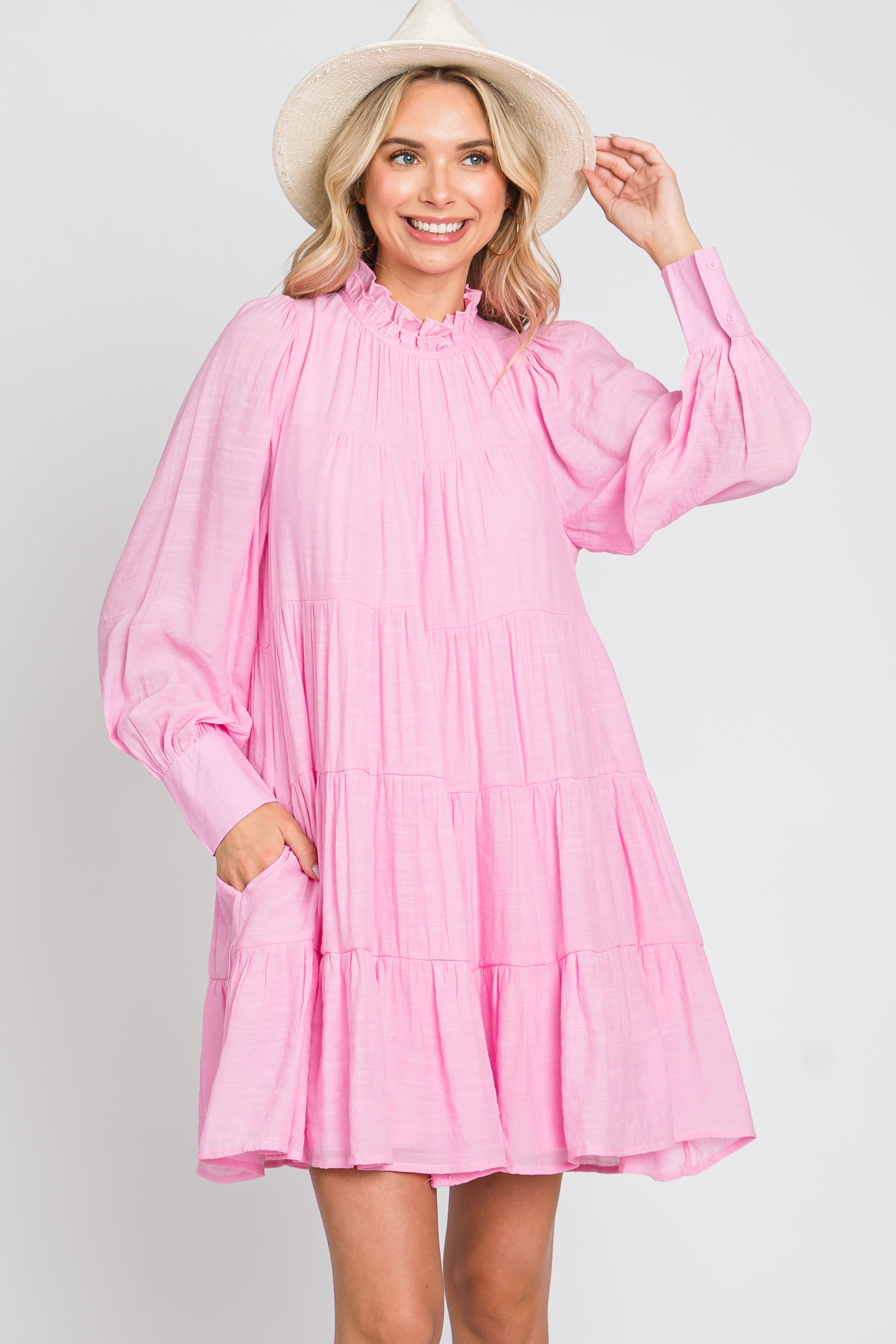 Pink Tiered Long Sleeve Ruffled Dress sold by Pinkblush product image thumbnail 5