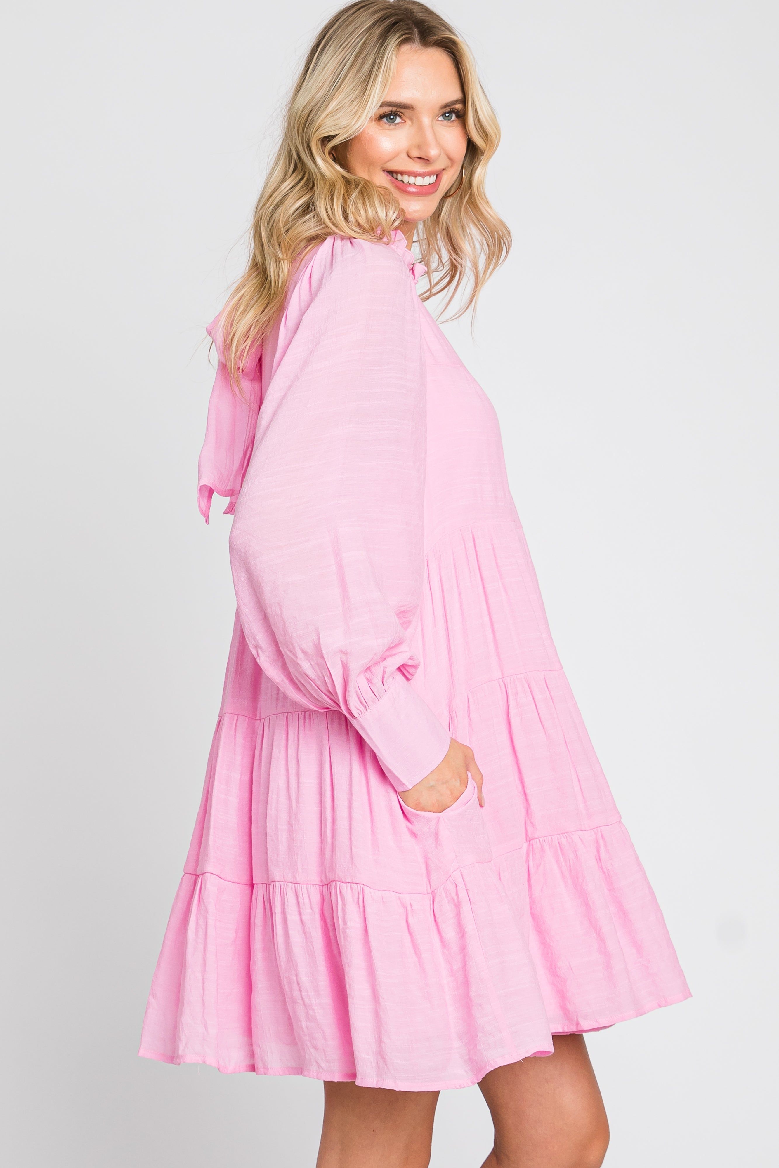 Pink Tiered Long Sleeve Ruffled Dress sold by Pinkblush product image thumbnail 2