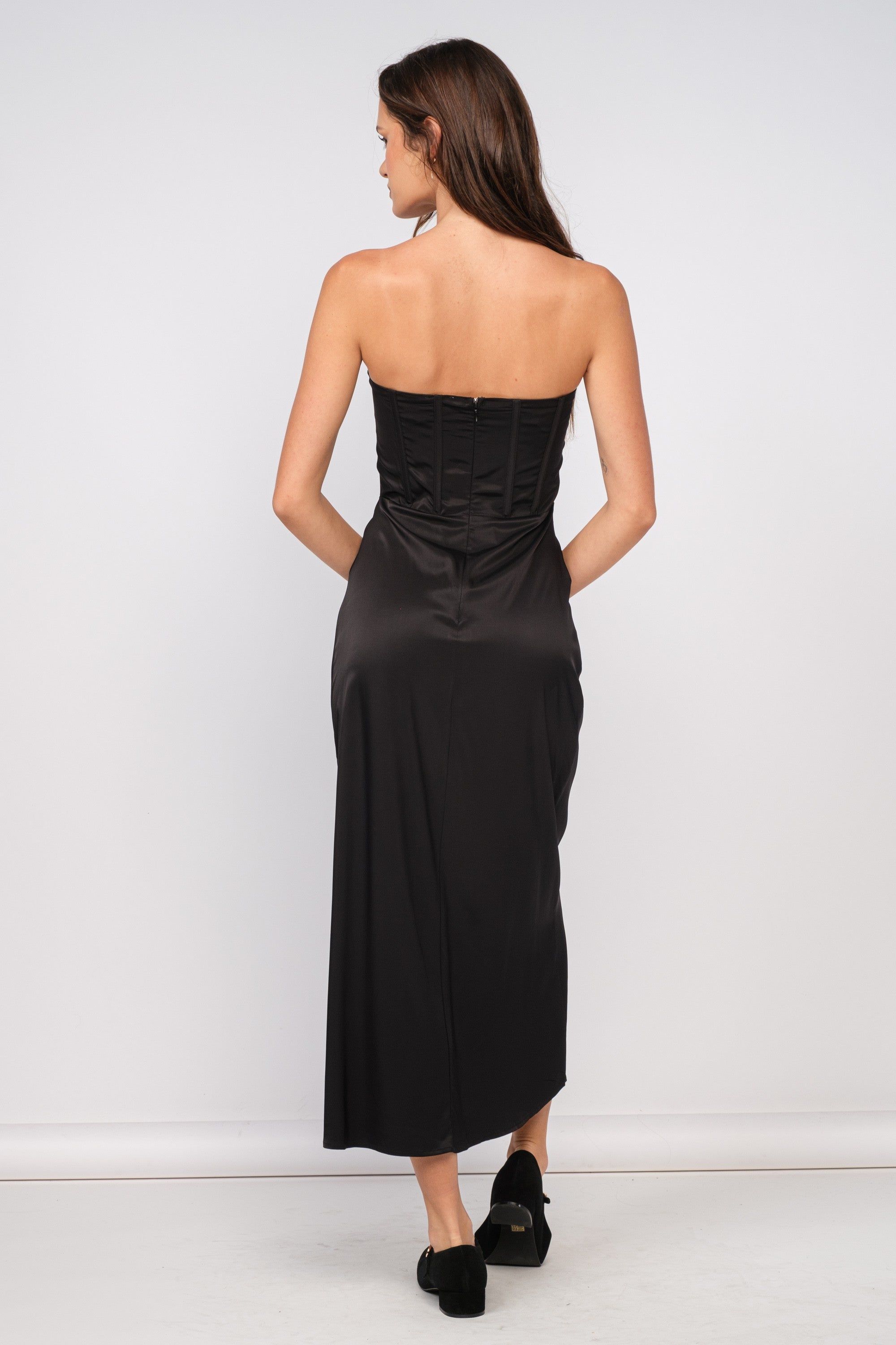 Black Silky Strapless Midi Dress sold by Pinkblush product image thumbnail 3