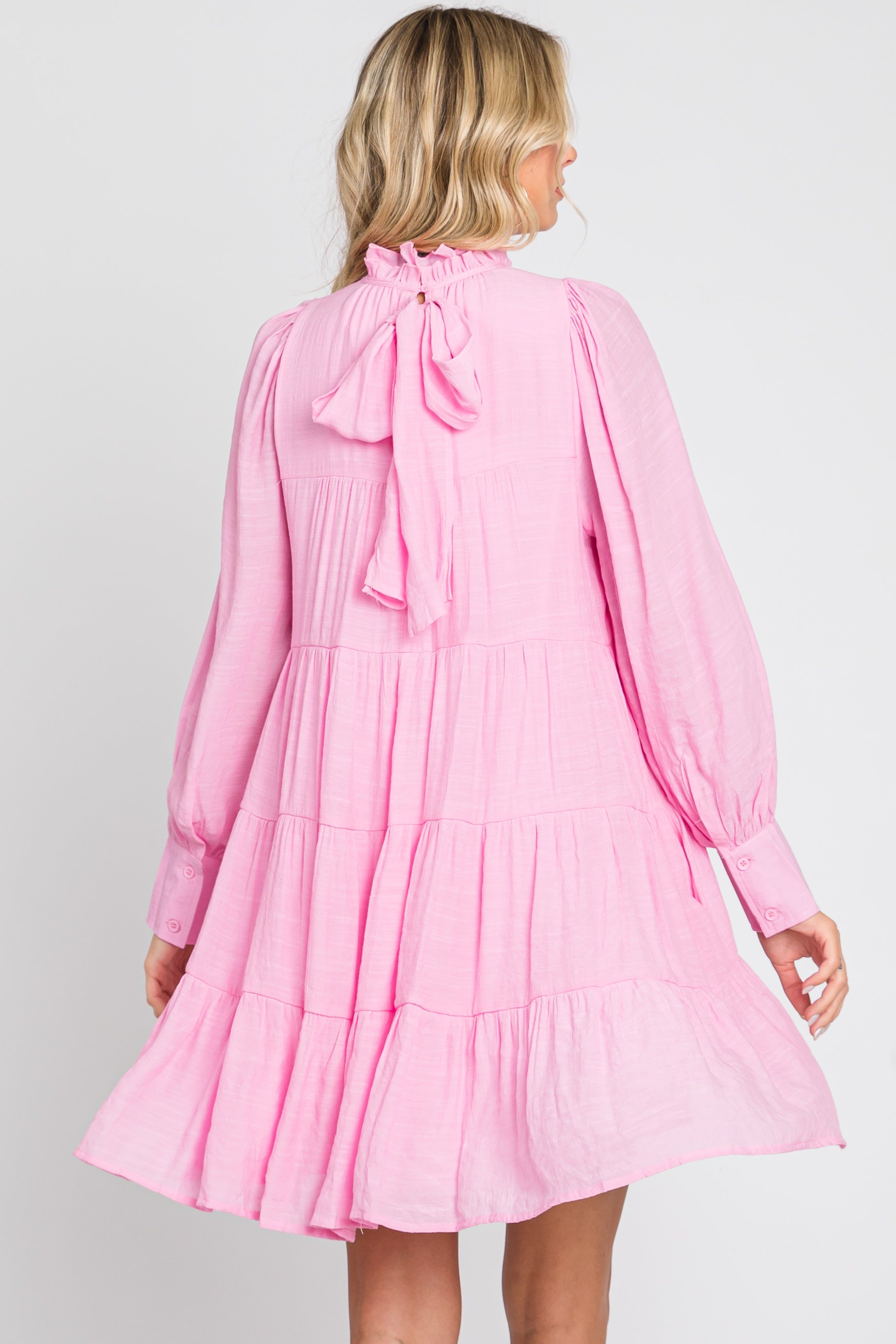 Pink Tiered Long Sleeve Ruffled Dress sold by Pinkblush product image thumbnail 3
