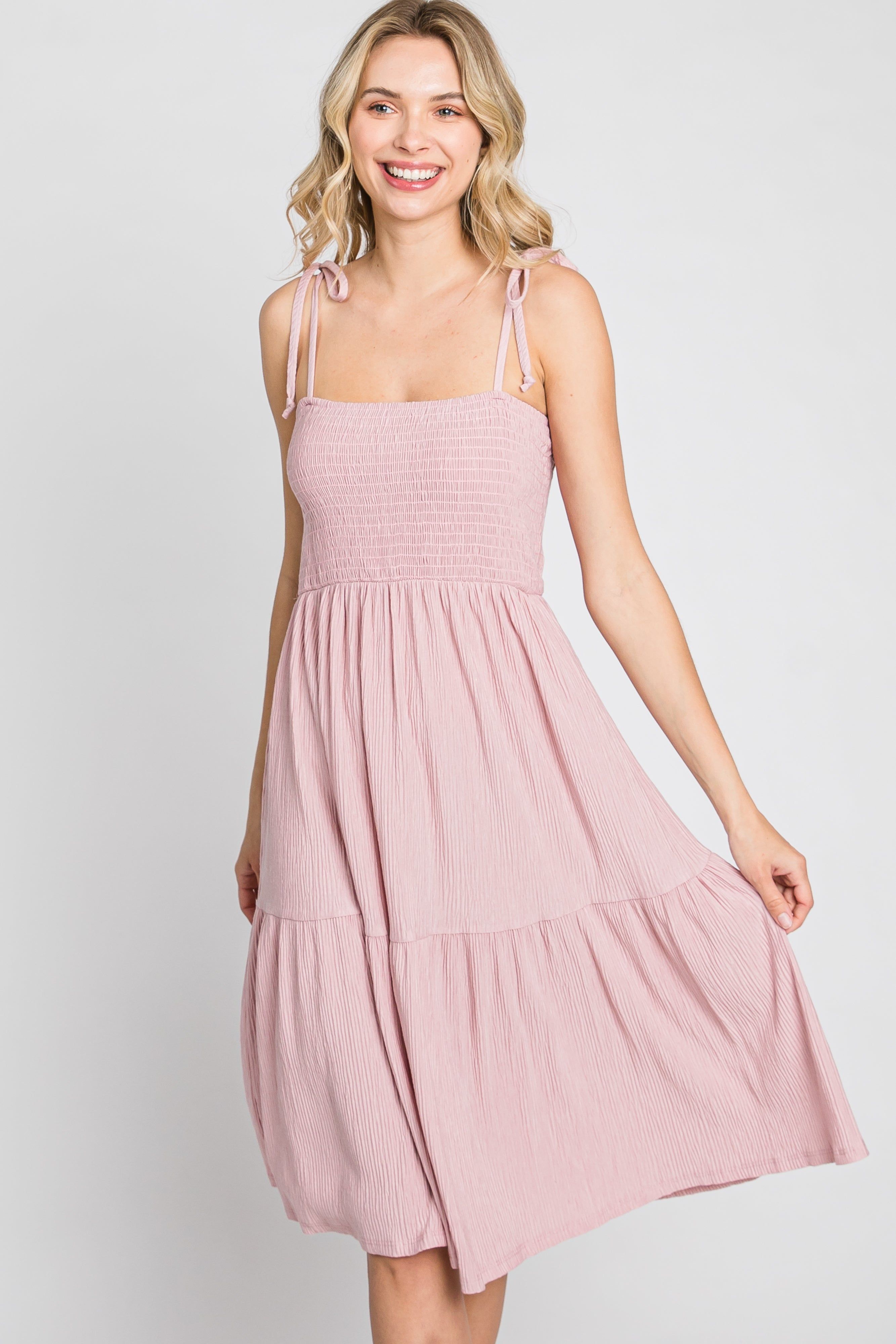 Pink Smocked Shoulder Tie Dress sold by Pinkblush product image thumbnail 2
