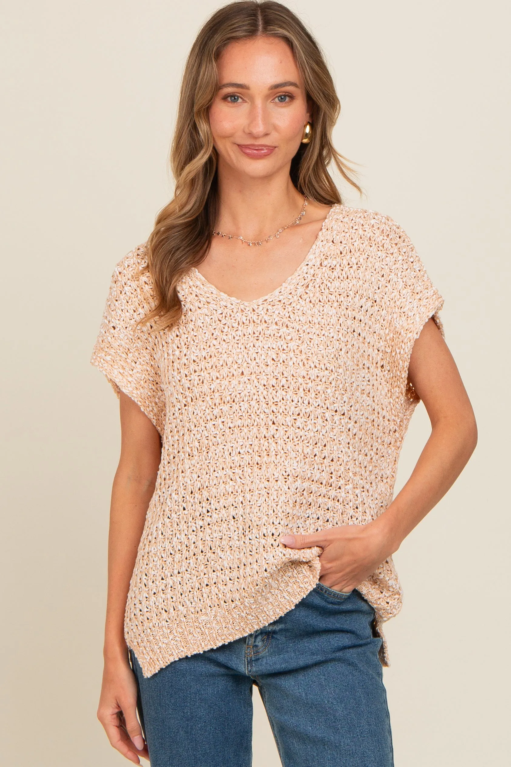 Beige V-Neck Sweater Maternity Top sold by Pinkblush product image thumbnail 4