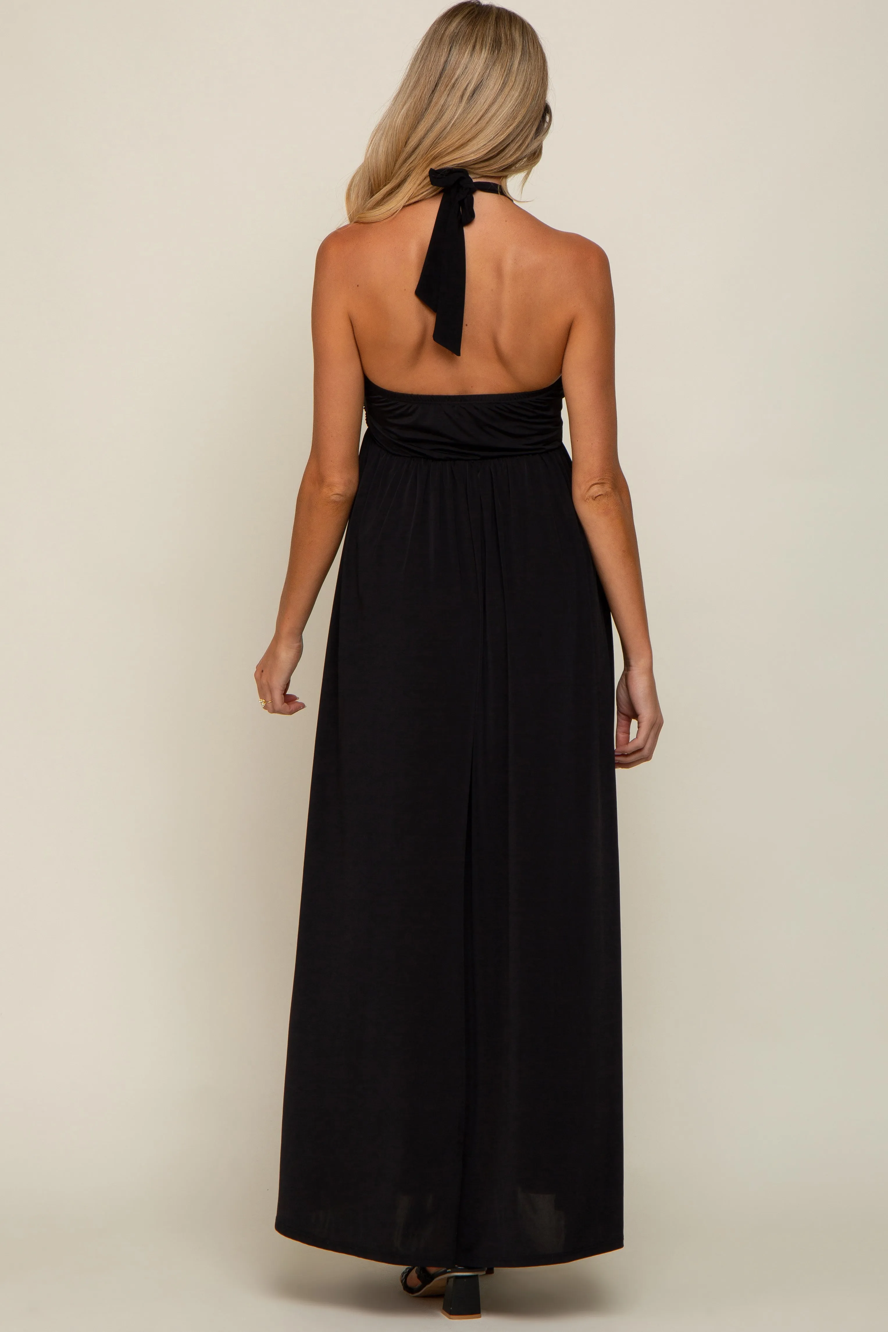 Black Front Knot Halter Maternity Maxi Dress sold by Pinkblush product image thumbnail 3