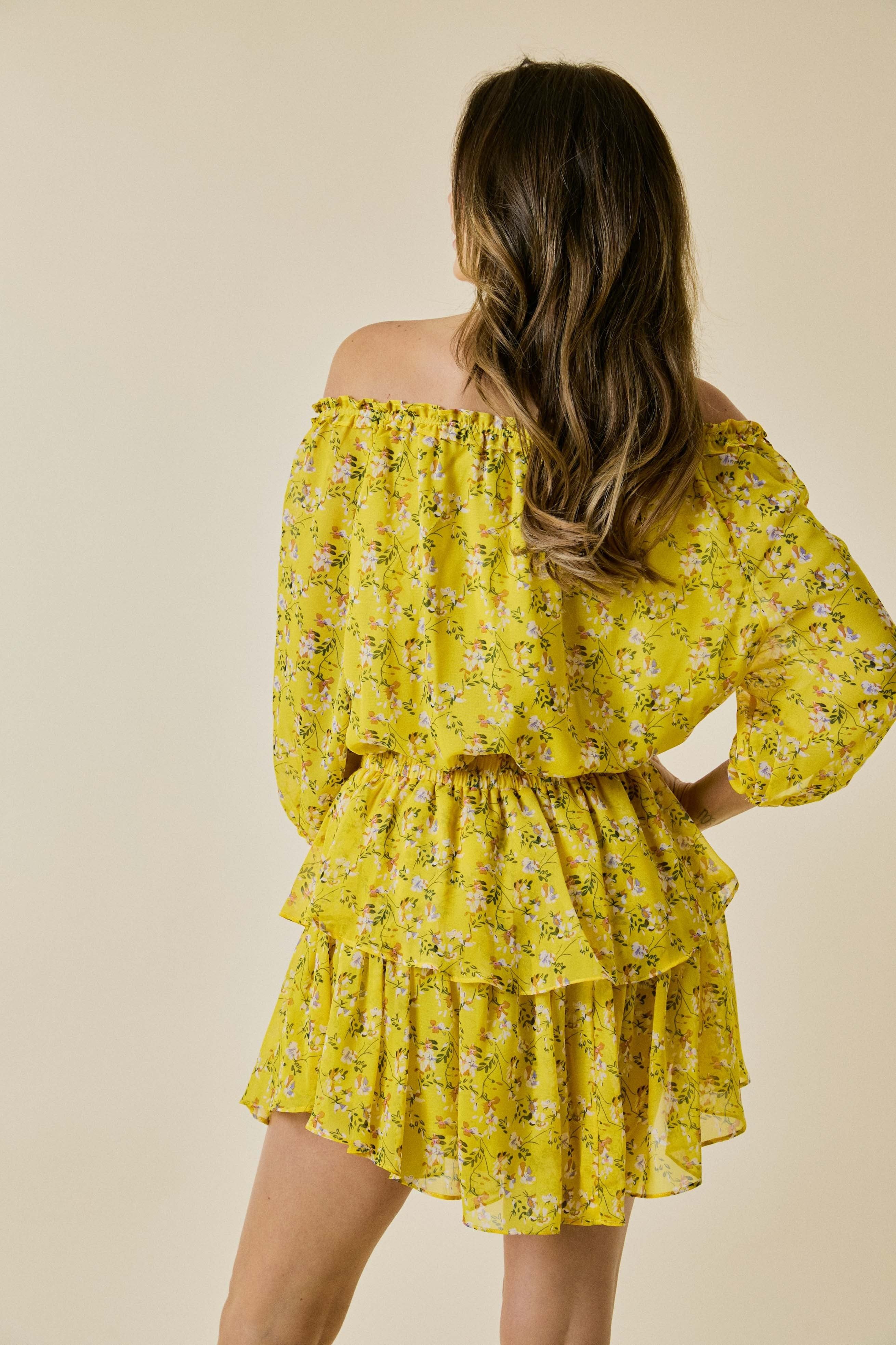 Yellow Floral Printed Smocked Dress sold by Pinkblush product image thumbnail 4
