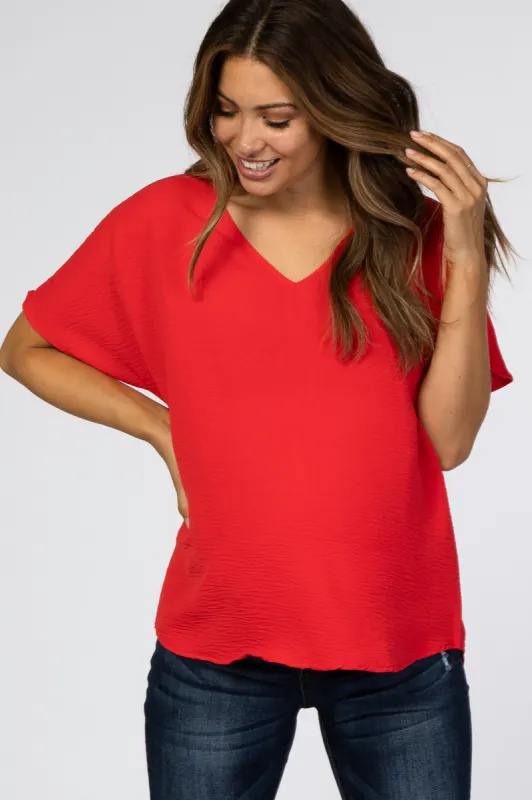 Red Short Sleeve Maternity Blouse sold by Pinkblush