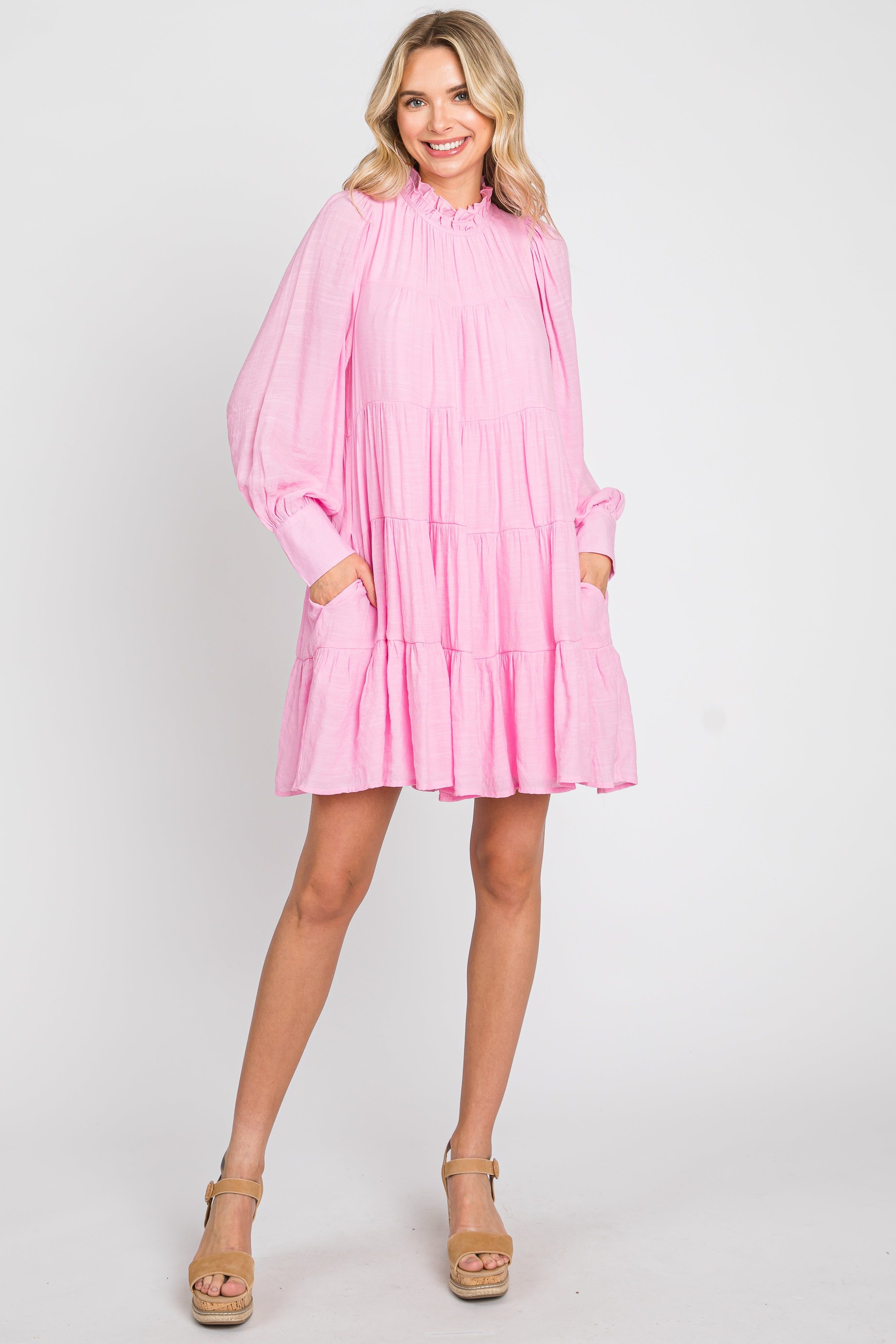 Pink Tiered Long Sleeve Ruffled Dress sold by Pinkblush product image thumbnail 4