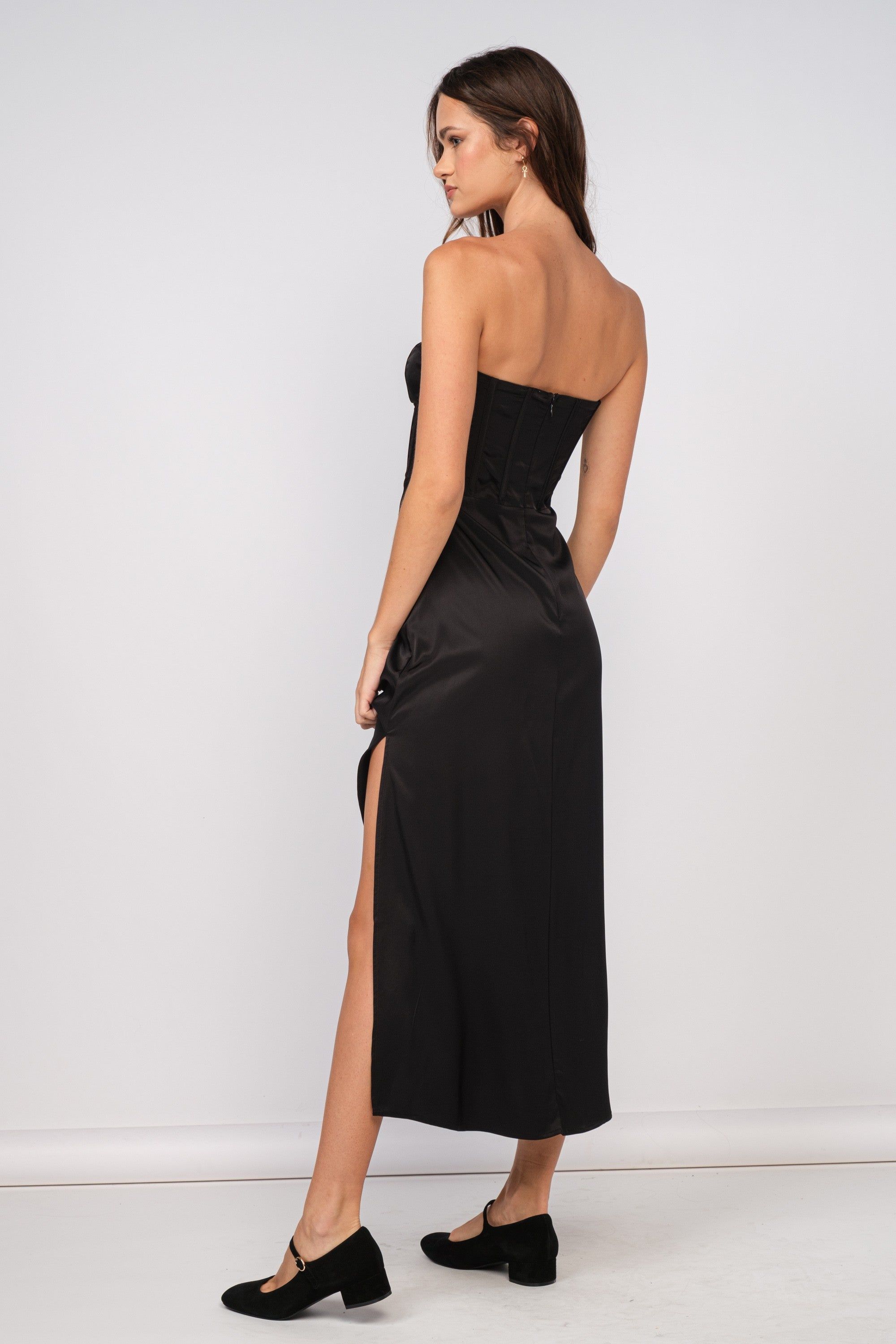 Black Silky Strapless Midi Dress sold by Pinkblush product image thumbnail 2