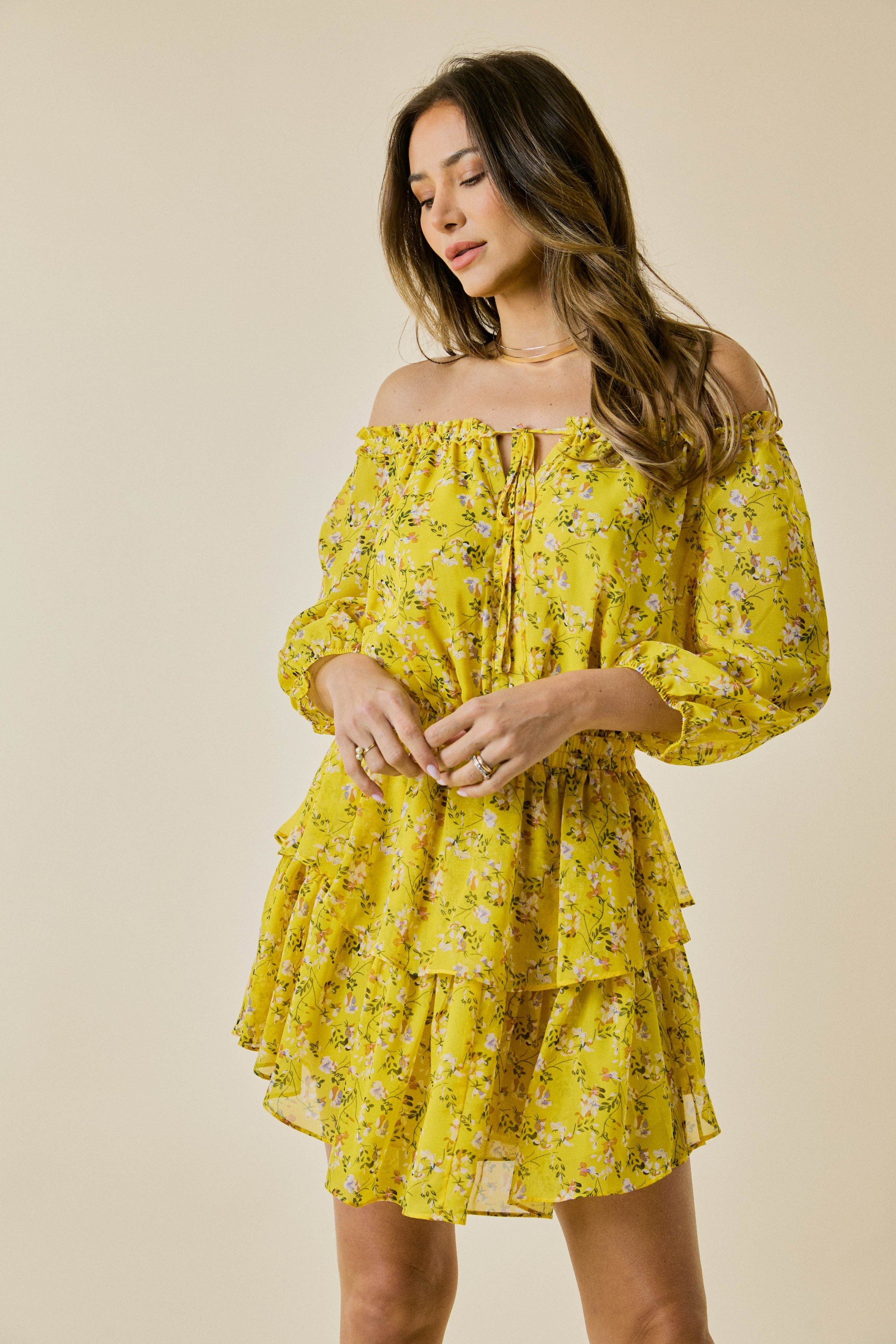 Yellow Floral Printed Smocked Dress sold by Pinkblush product image thumbnail 2