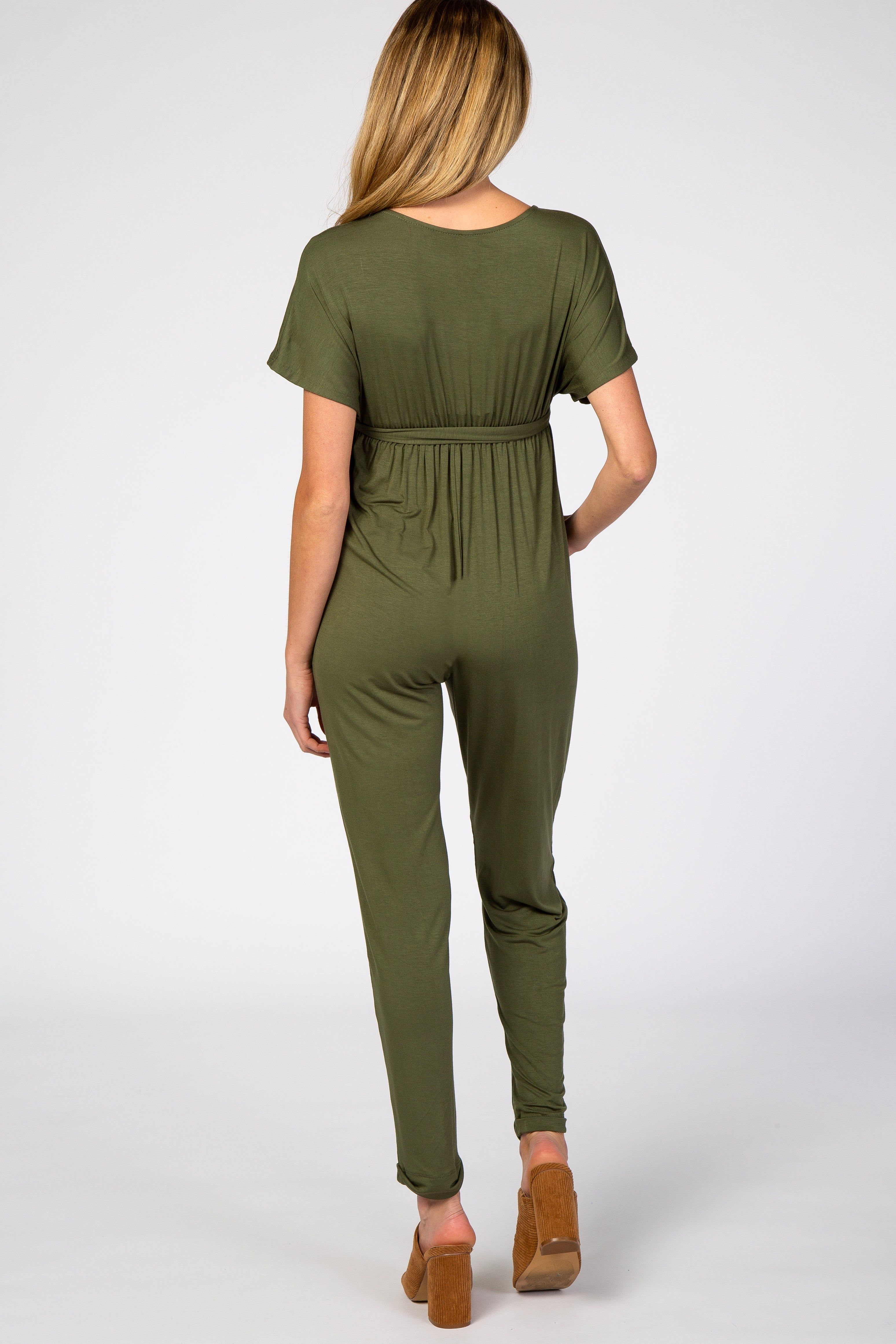 Olive Wrap Tie Maternity Jumpsuit sold by Pinkblush product image thumbnail 3