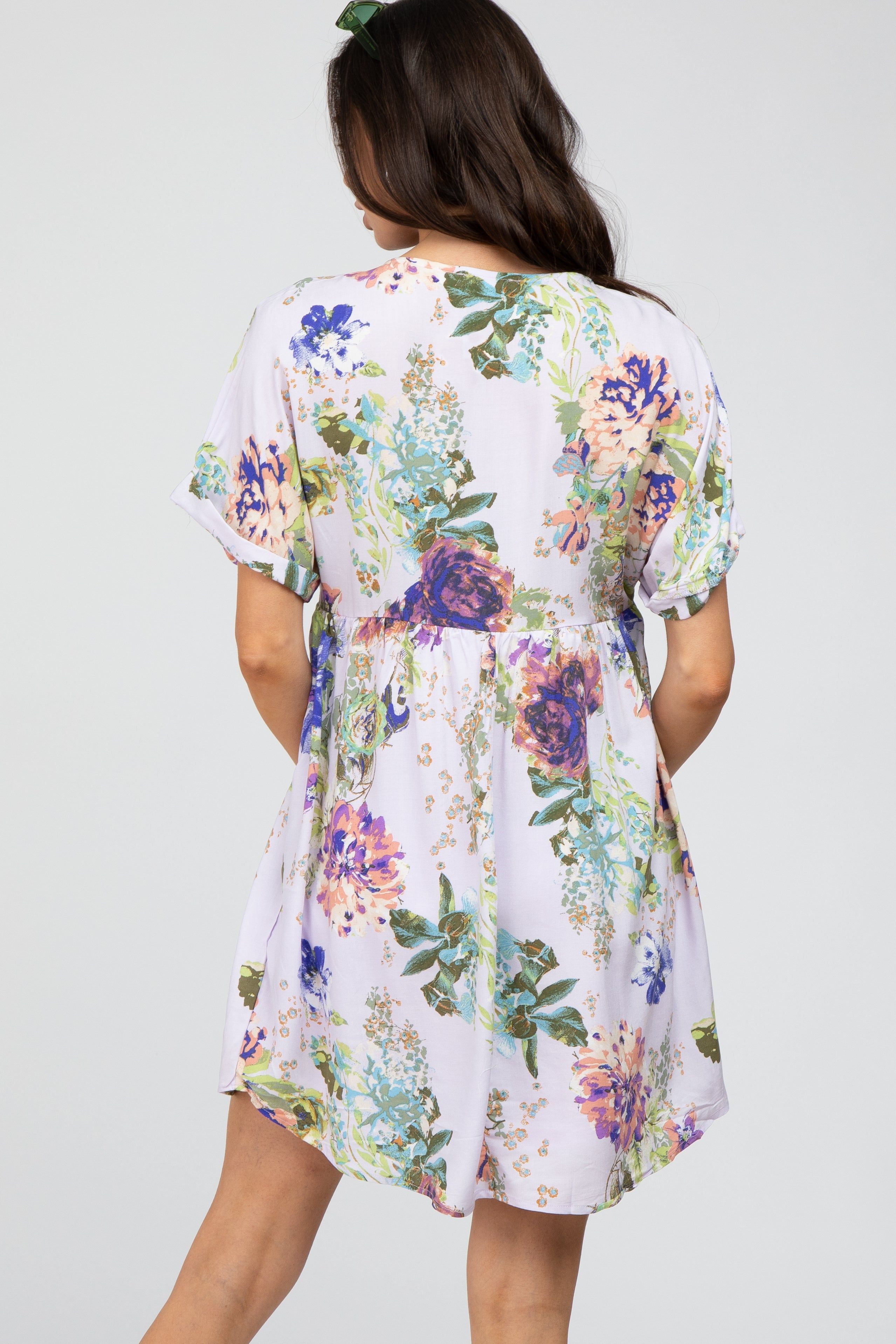 Lavender Floral V-Neck Maternity Dress sold by Pinkblush product image thumbnail 3