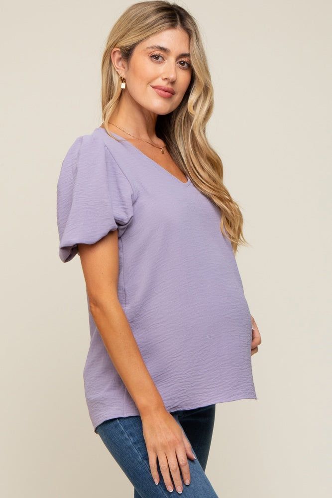 Lavender Puff Sleeve V-Neck Maternity Top sold by Pinkblush product image thumbnail 2