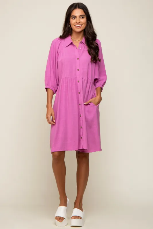 Pink Button Down Collared Dress sold by Pinkblush