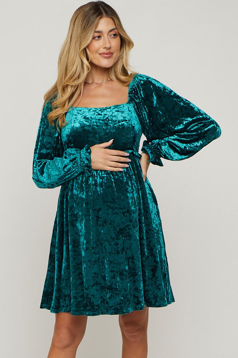 Green Teal Velour Square Neck Maternity Dress sold by Pinkblush