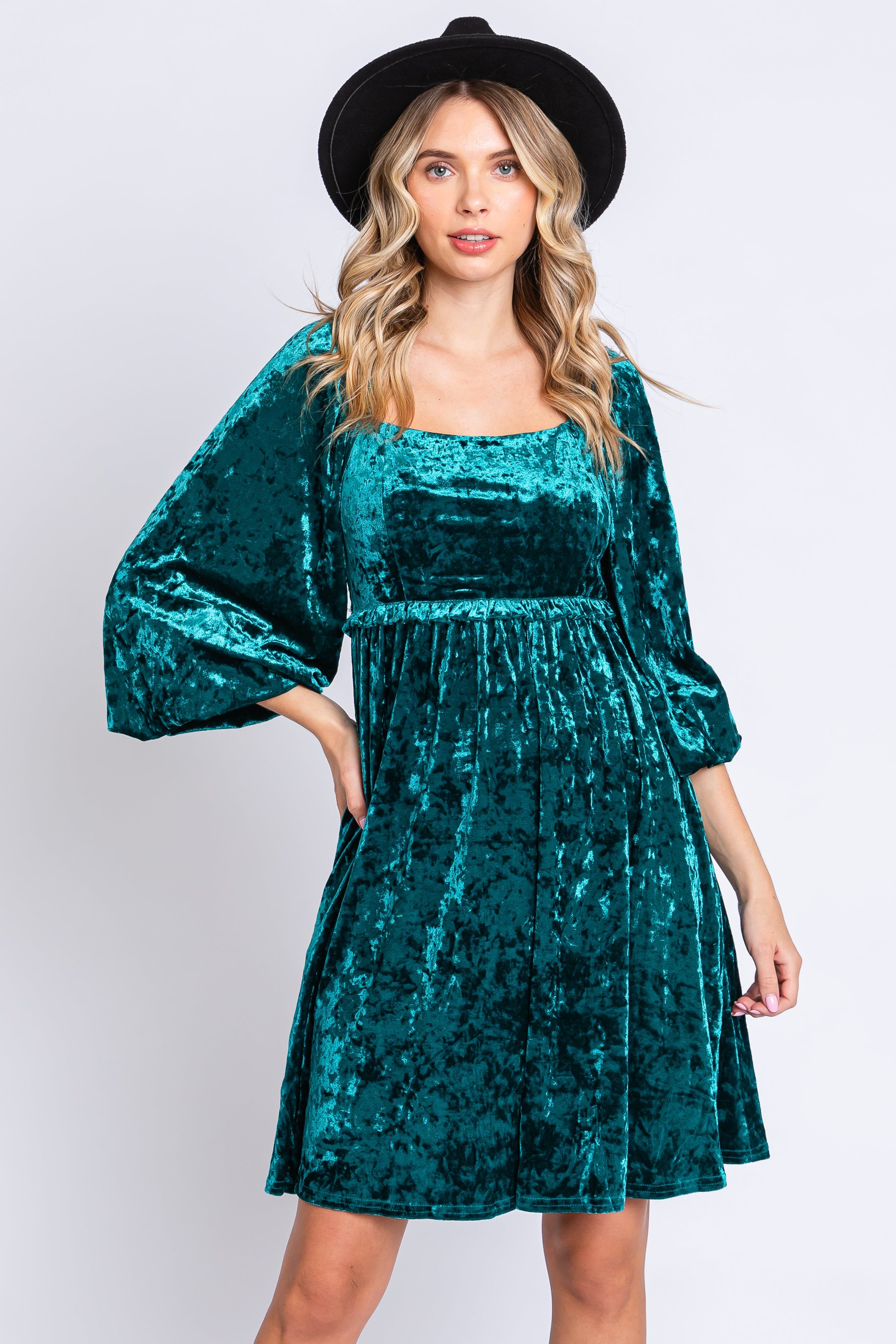 Green Teal Velour Square Neck Maternity Dress sold by Pinkblush product image thumbnail 5