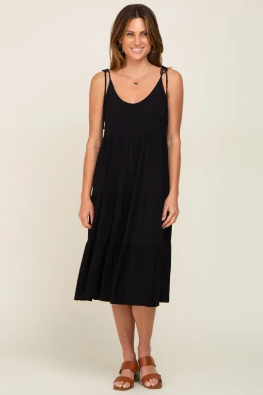 Black Sleeveless Tiered Midi Dress sold by Pinkblush