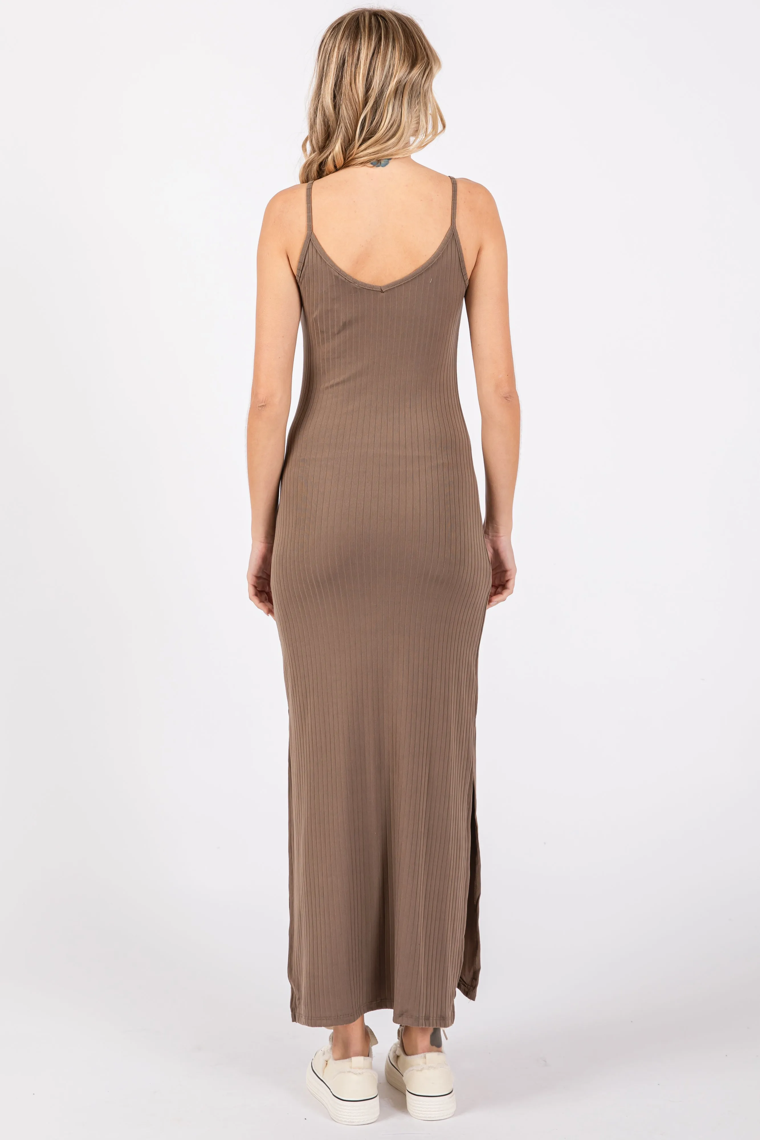 Taupe Ribbed Side Slit Maxi Dress sold by Pinkblush product image thumbnail 4