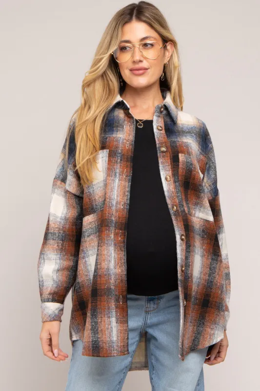 Rust Plaid Button Down Maternity Flannel sold by Pinkblush