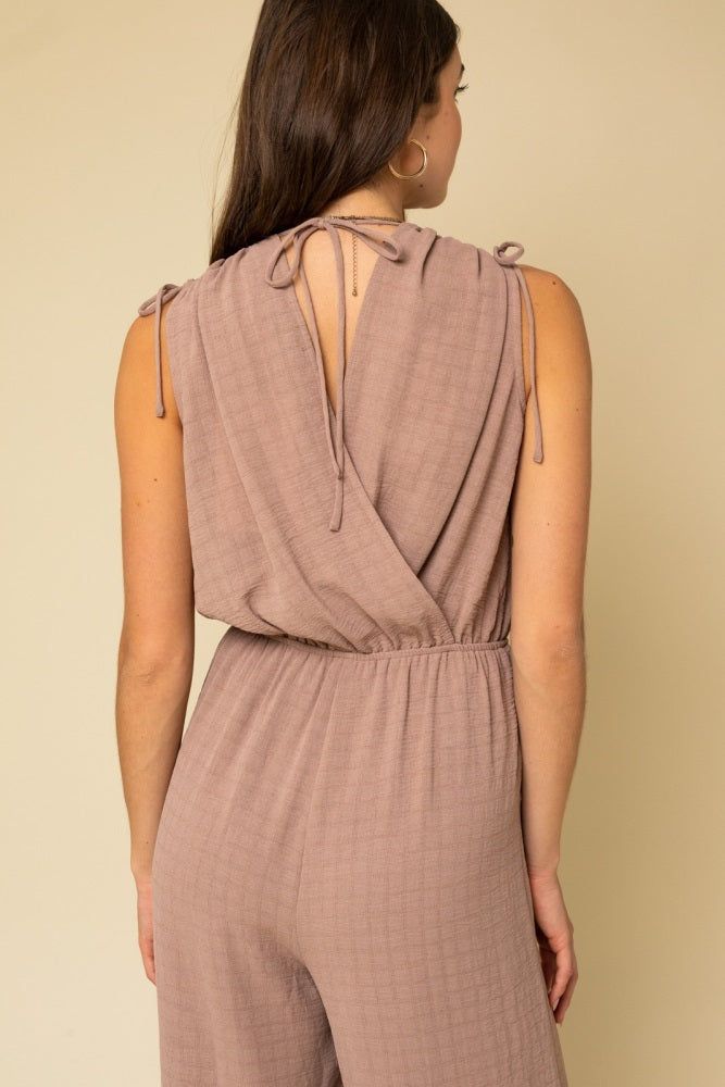 Mocha Sleeveless Shoulder Ruching Surplice Jumpsuit sold by Pinkblush product image thumbnail 5