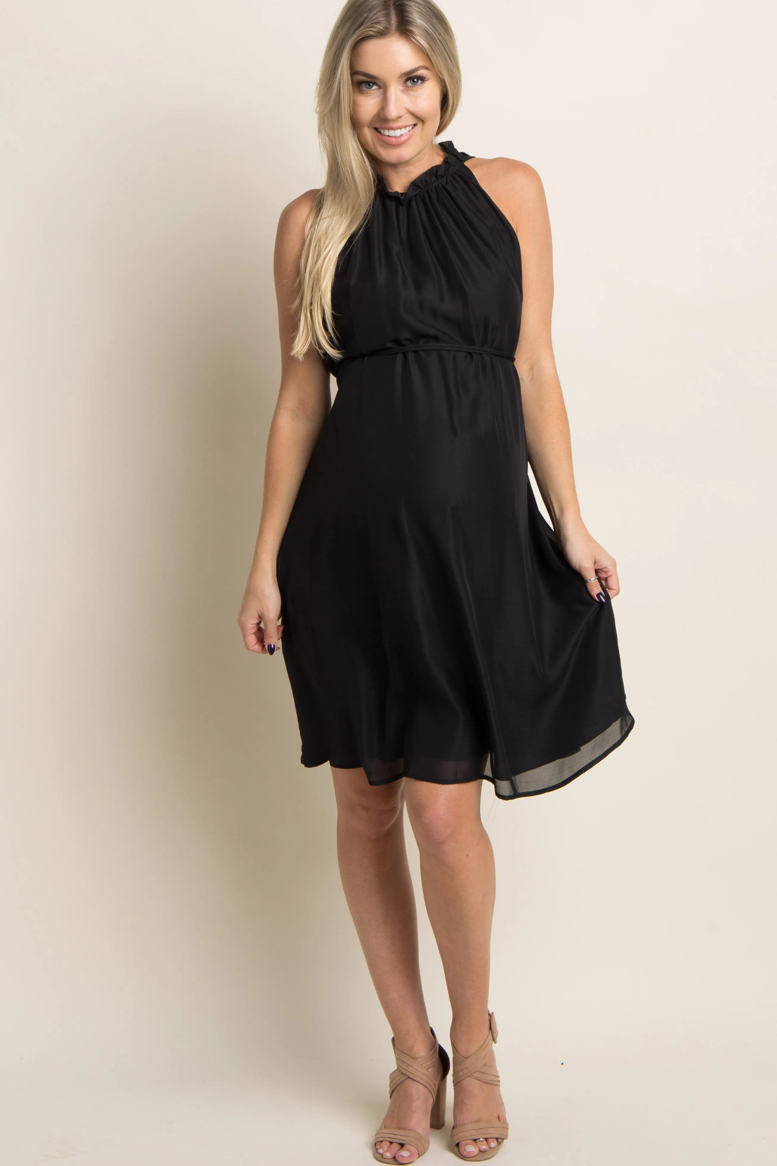 PinkBlush Black Chiffon High Neck Maternity Dress sold by Pinkblush
