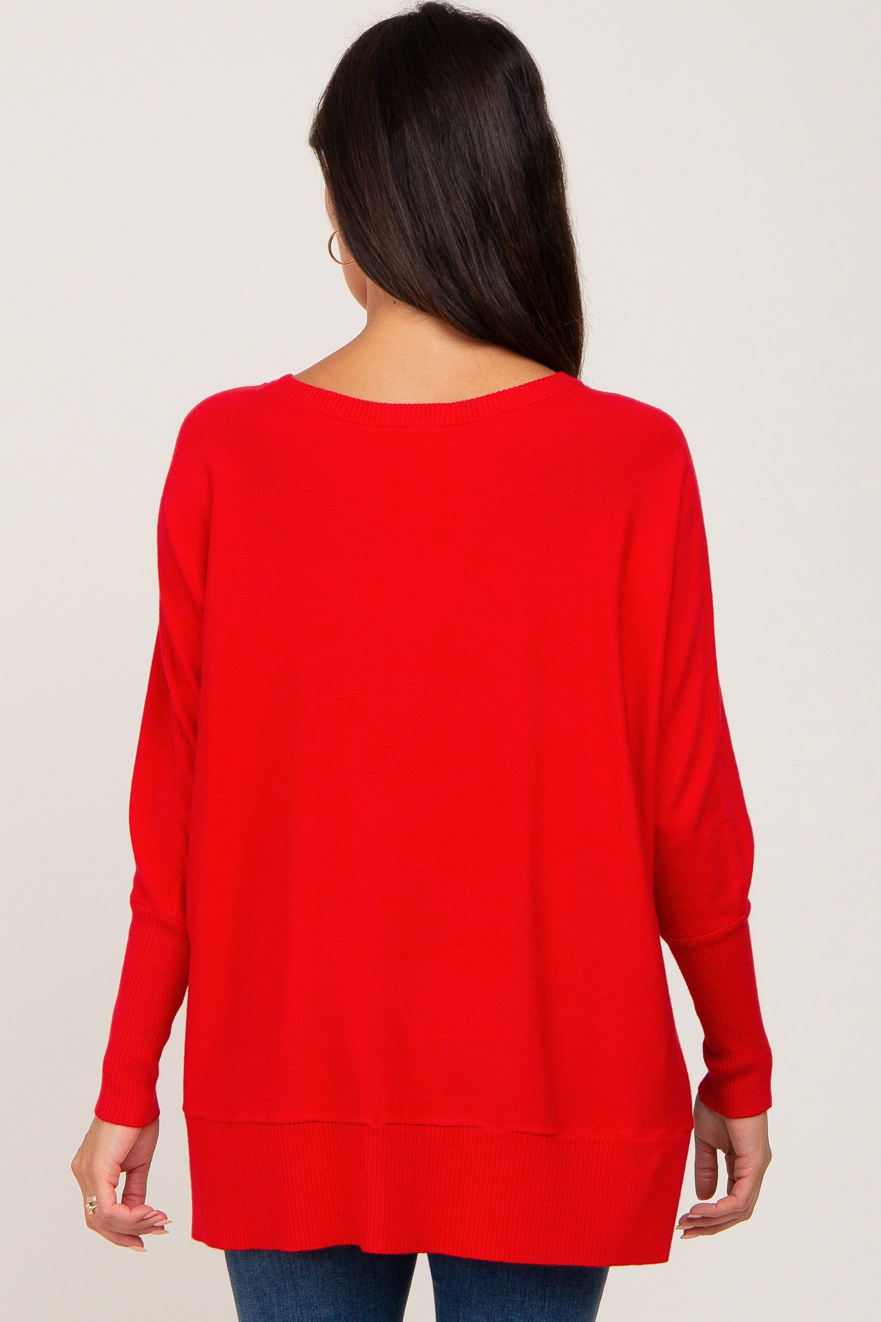 Red Dolman Sleeve Side Slit Sweater sold by Pinkblush product image thumbnail 3