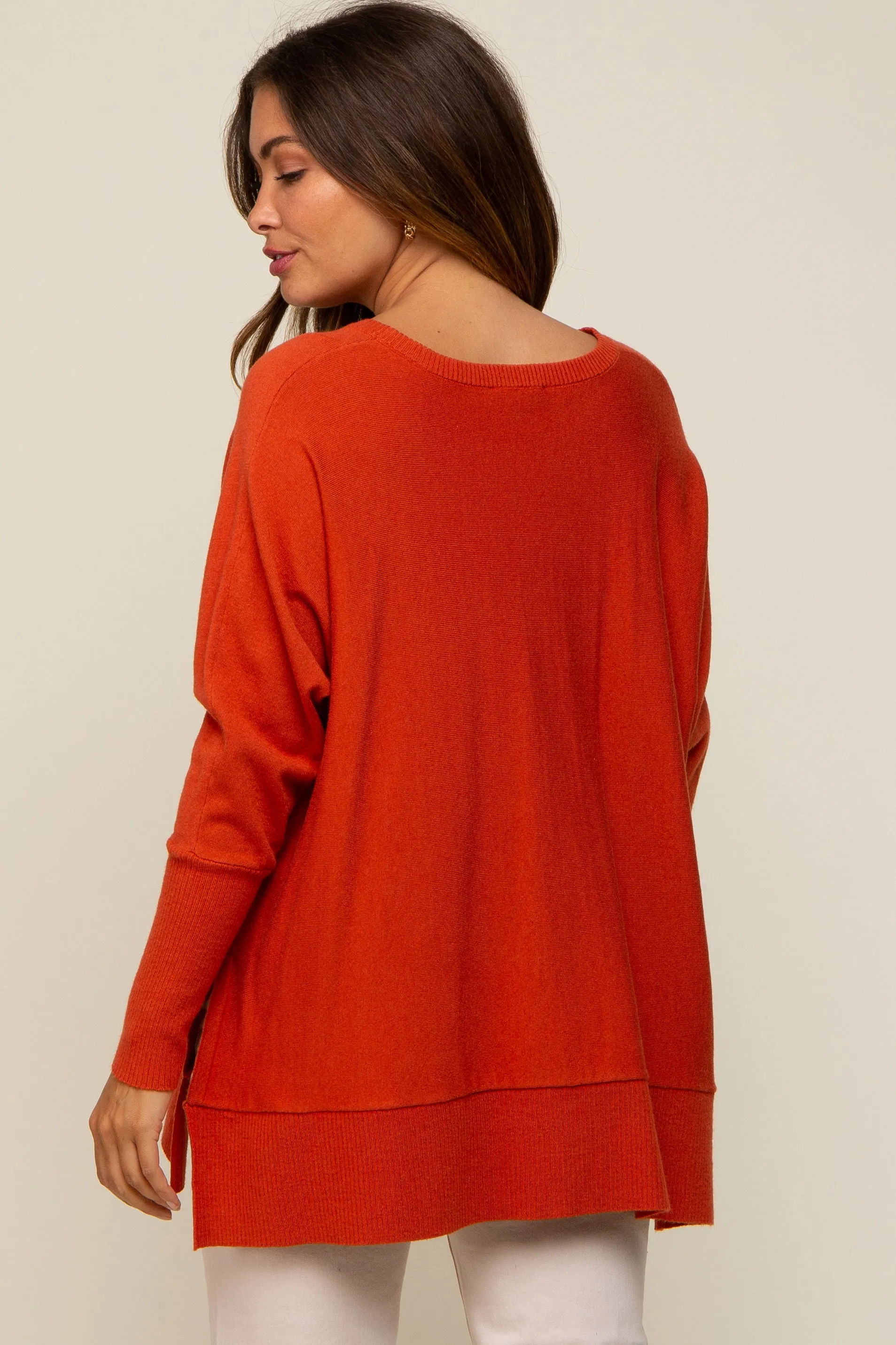 Orange Dolman Sleeve Side Slit Maternity Sweater sold by Pinkblush product image thumbnail 4