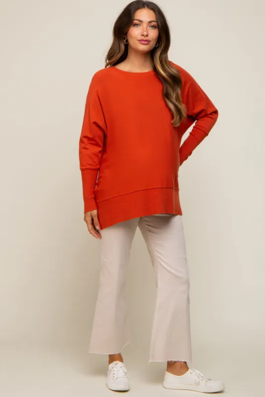 Orange Dolman Sleeve Side Slit Maternity Sweater sold by Pinkblush