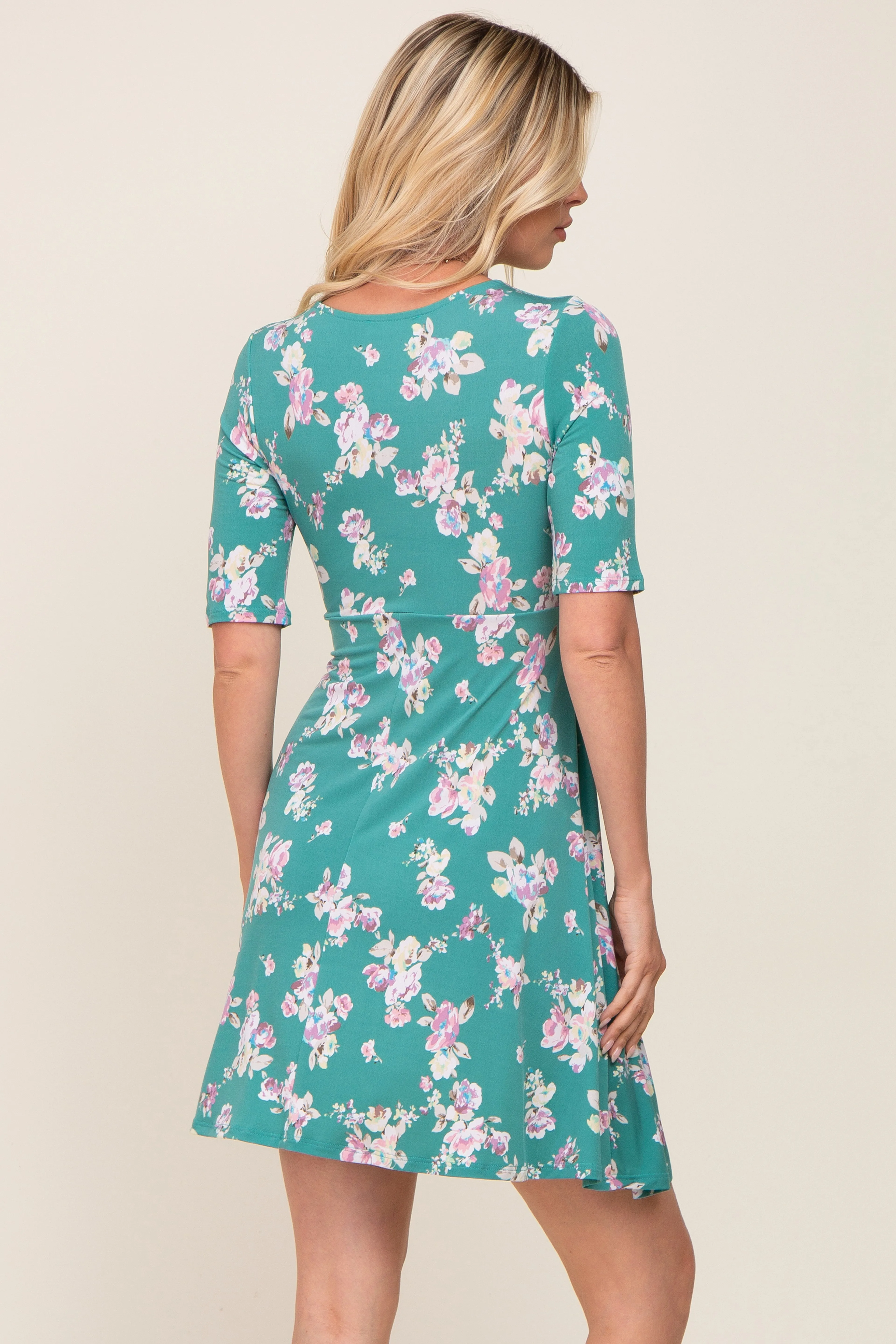 Jade Floral Wrap Front V-Neck Short Sleeve Dress sold by Pinkblush product image thumbnail 3