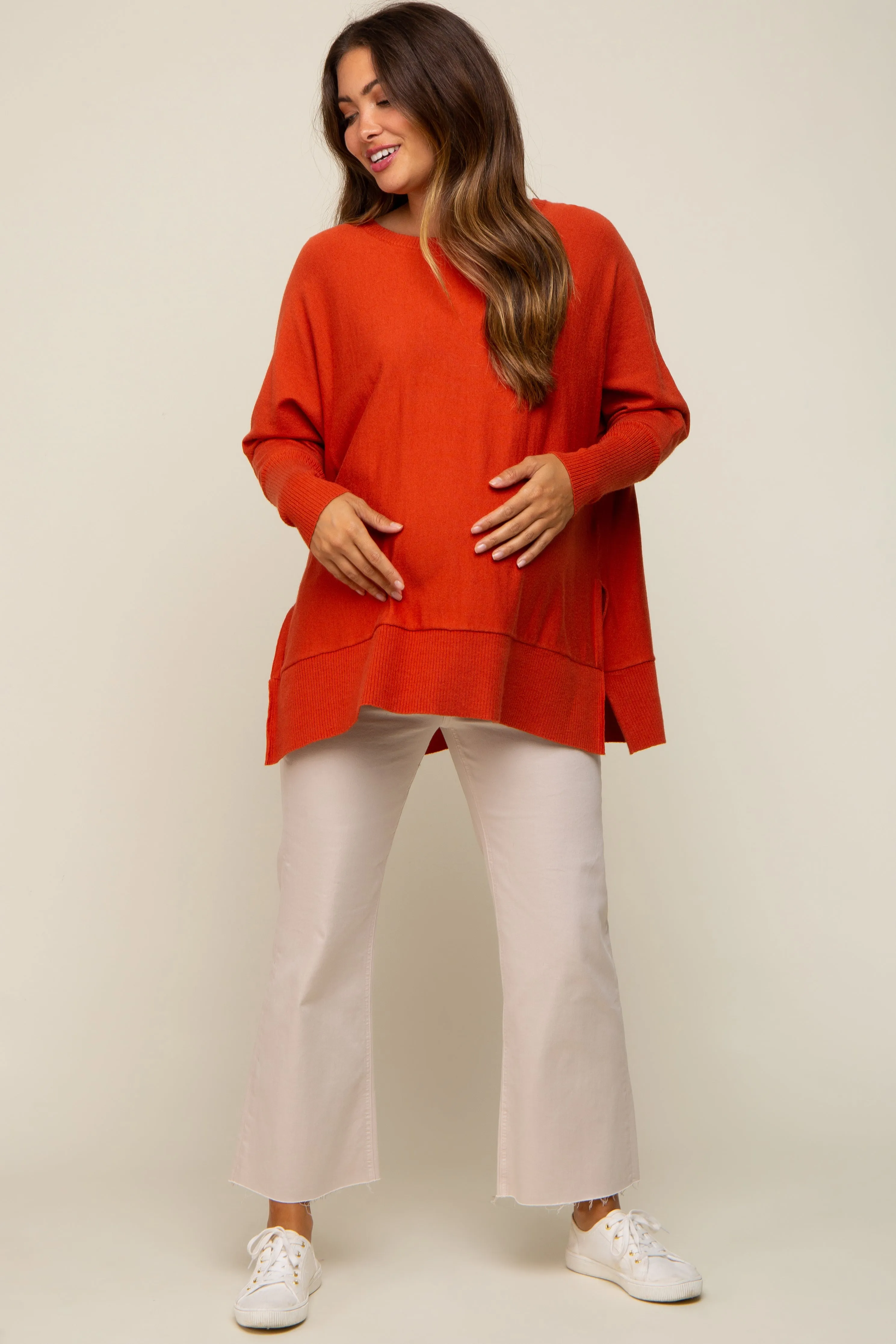 Orange Dolman Sleeve Side Slit Maternity Sweater sold by Pinkblush product image thumbnail 5