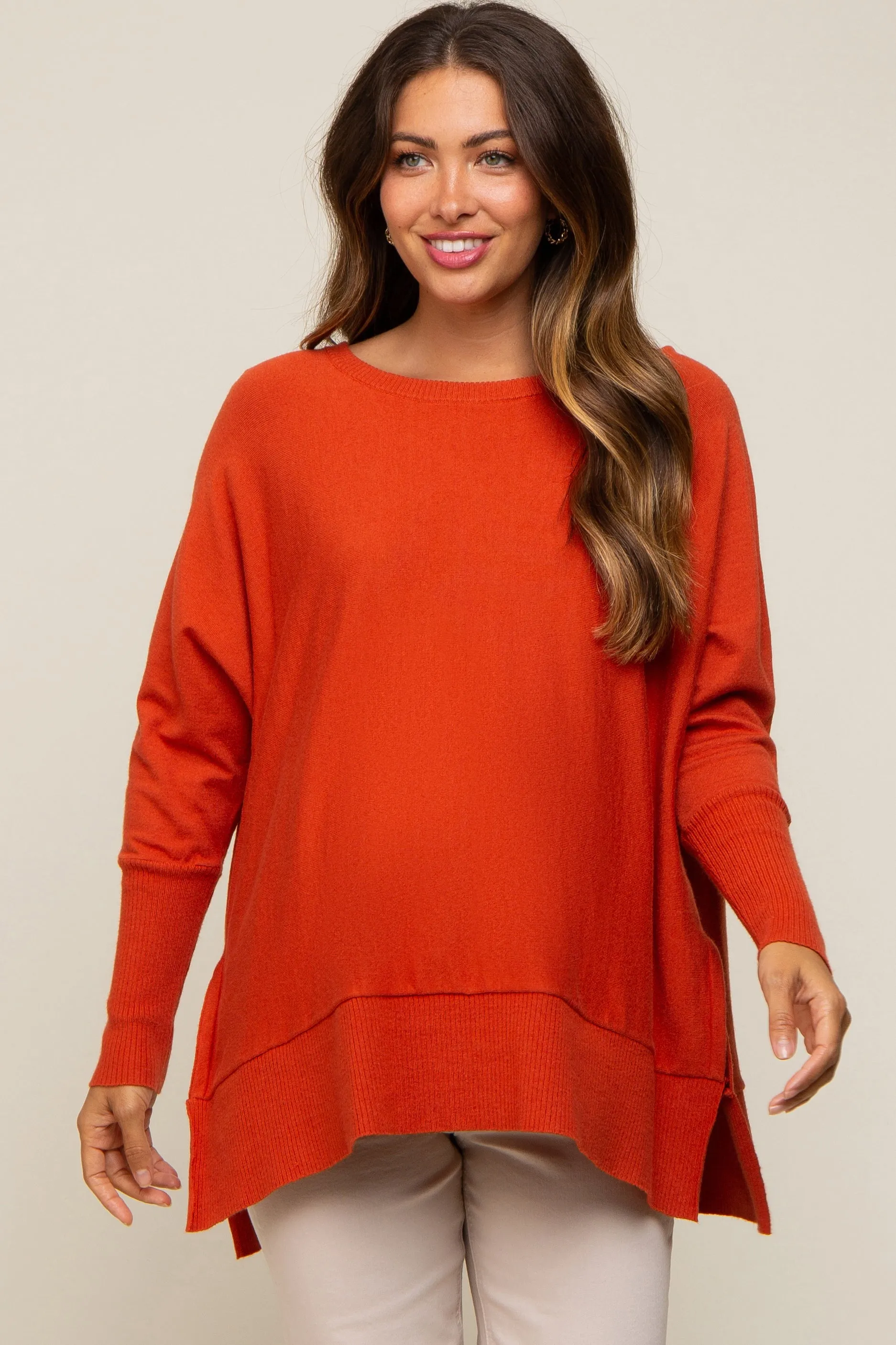 Orange Dolman Sleeve Side Slit Maternity Sweater sold by Pinkblush product image thumbnail 2