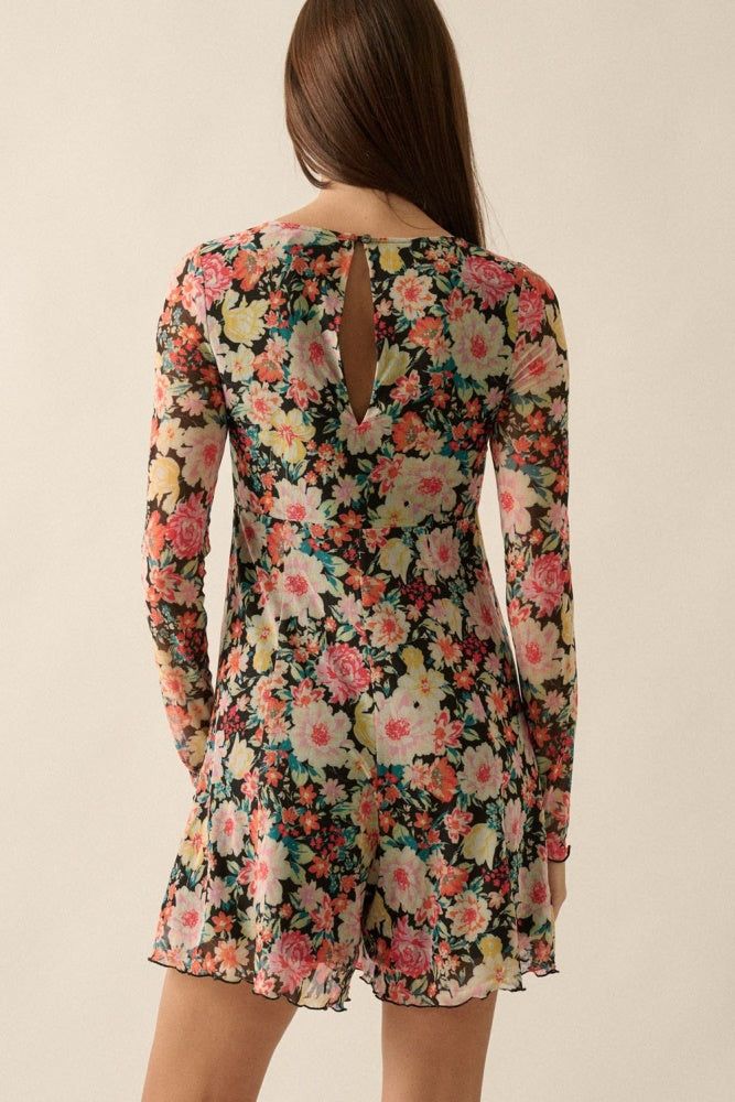 Black Floral Mesh Long Sleeve Romper sold by Pinkblush product image thumbnail 2