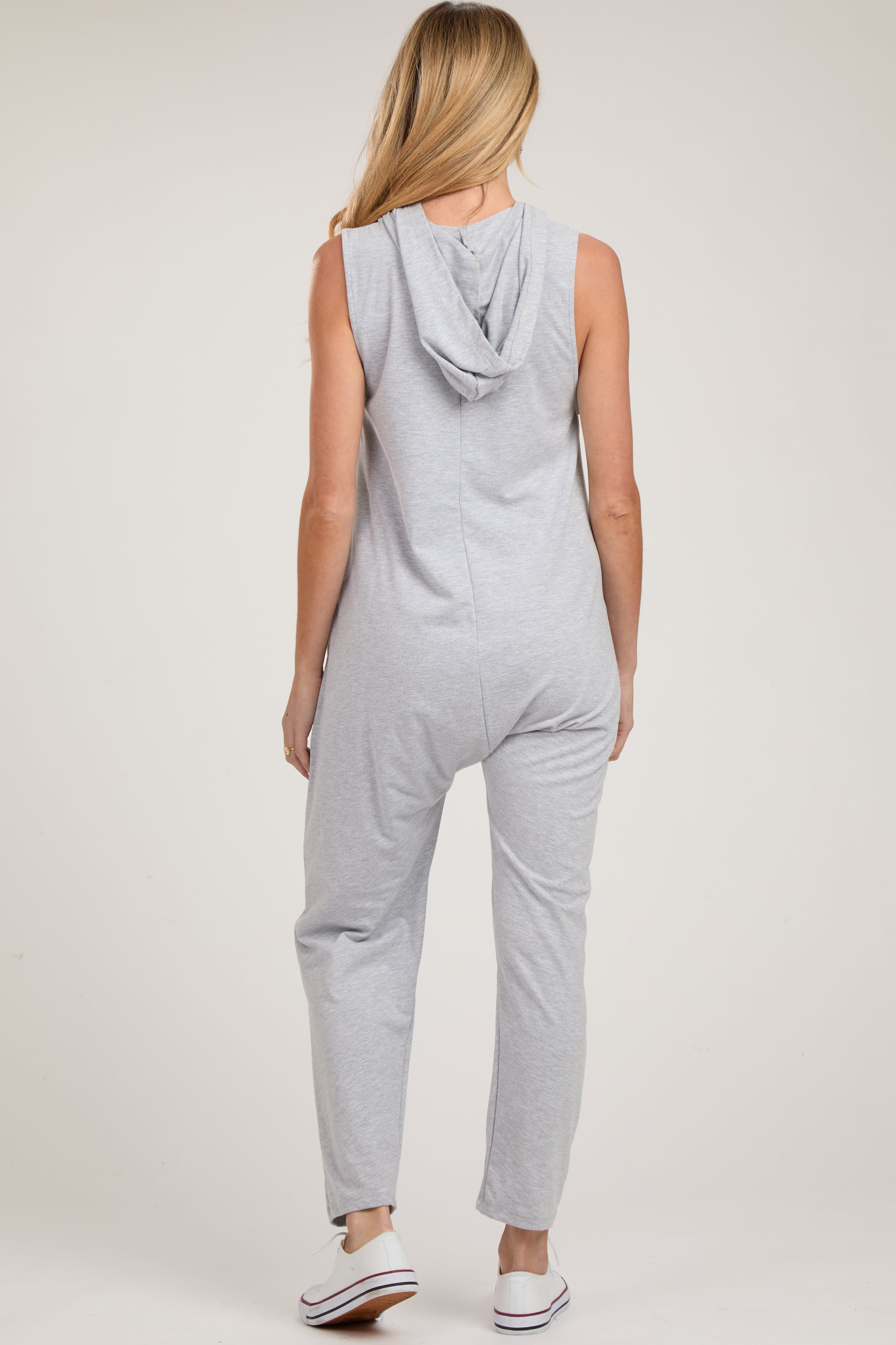 Heather Grey Hooded Button Up Maternity Jumpsuit sold by Pinkblush product image thumbnail 3