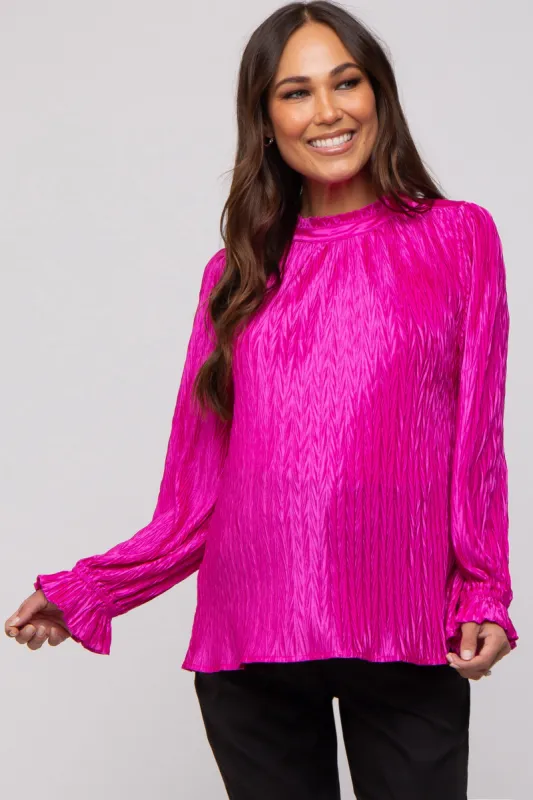 Fuchsia Textured Mock Neck Maternity Blouse sold by Pinkblush