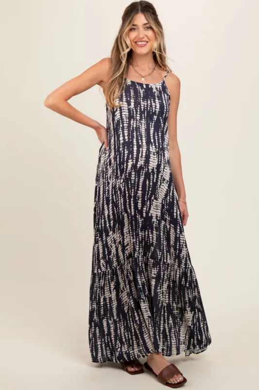 Navy Tie Dye Lightweight Sleeveless Maternity Maxi Dress sold by Pinkblush