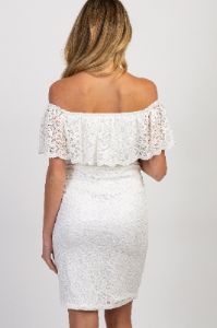 White Lace Off Shoulder Fitted Maternity Dress sold by Pinkblush