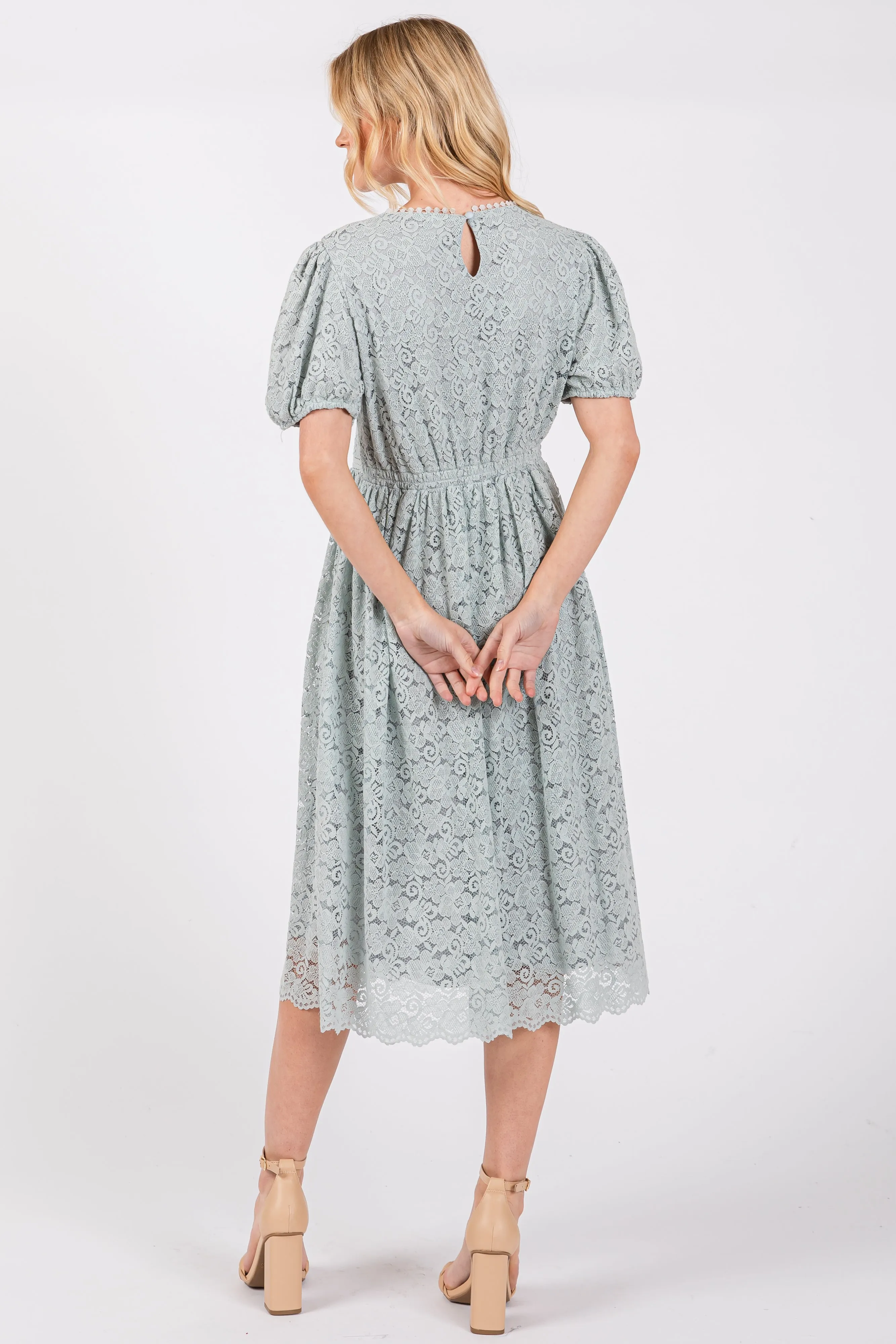 Light Olive Lace Midi Dress sold by Pinkblush product image thumbnail 3