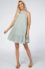 Mint Green Mock Neck Ruffle Tiered Linen Maternity Dress sold by Pinkblush