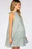 Mint Green Mock Neck Ruffle Tiered Linen Maternity Dress sold by Pinkblush