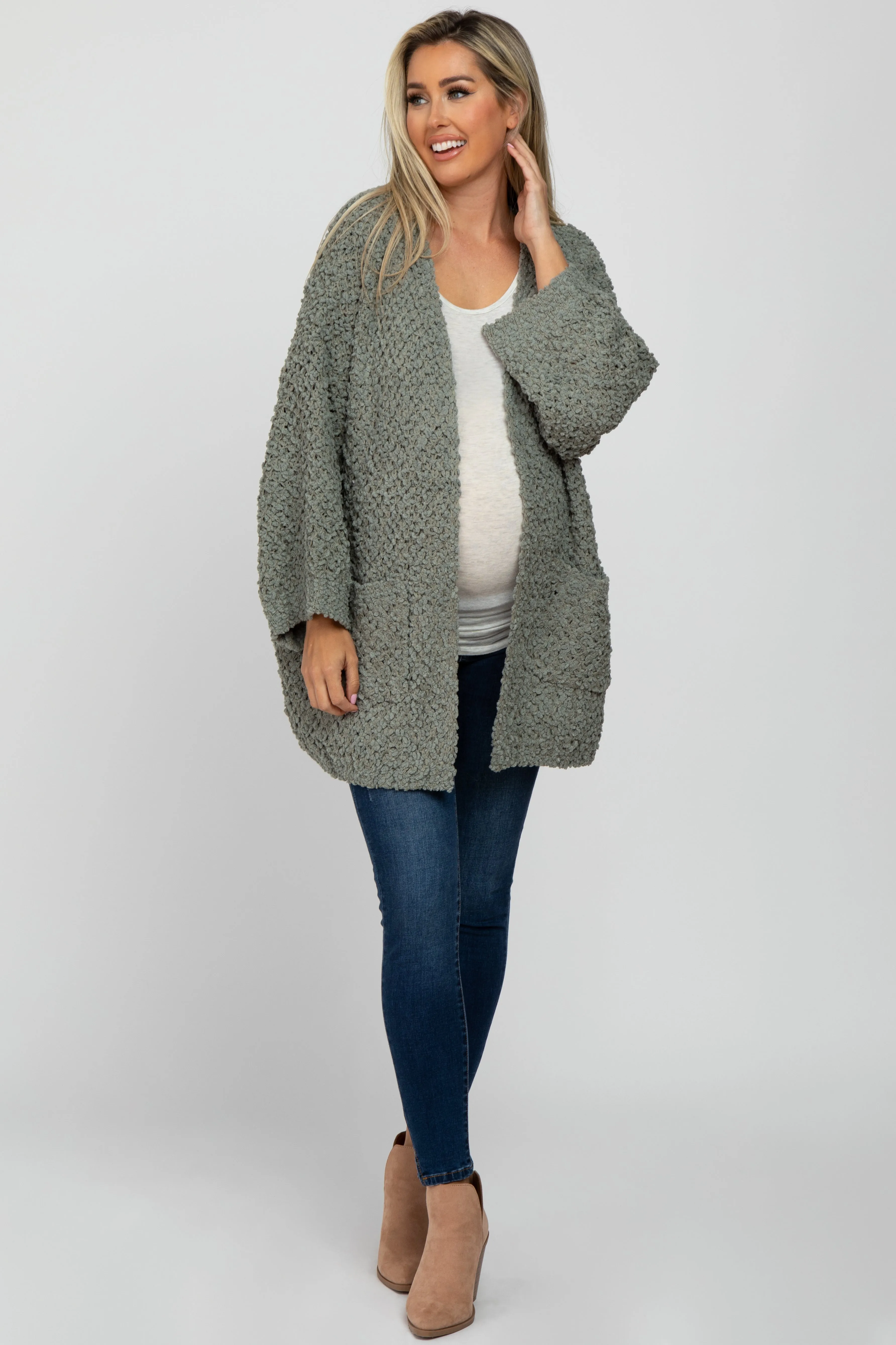 Olive Soft Popcorn Knit Maternity Cardigan sold by Pinkblush product image thumbnail 2