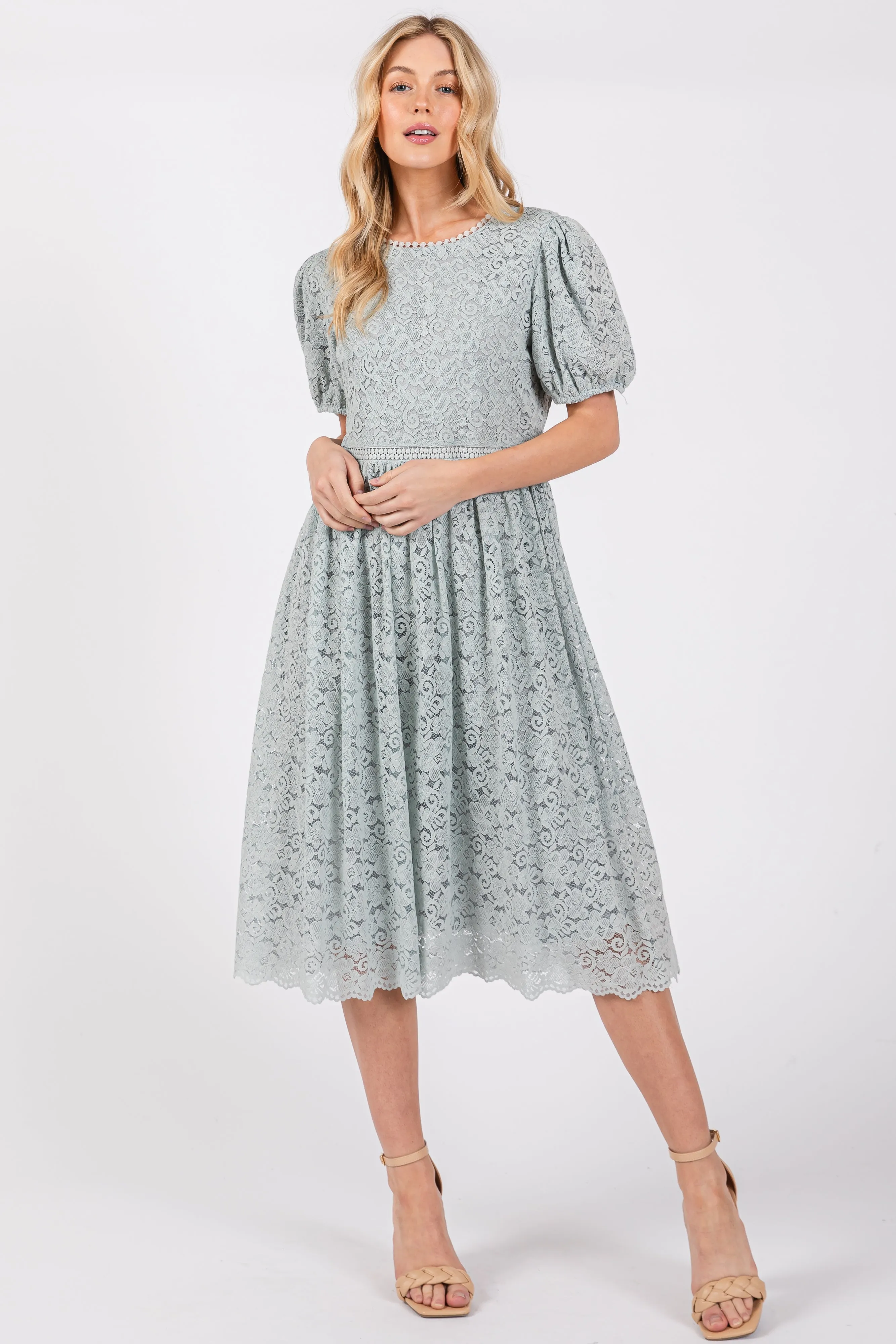 Light Olive Lace Midi Dress sold by Pinkblush
