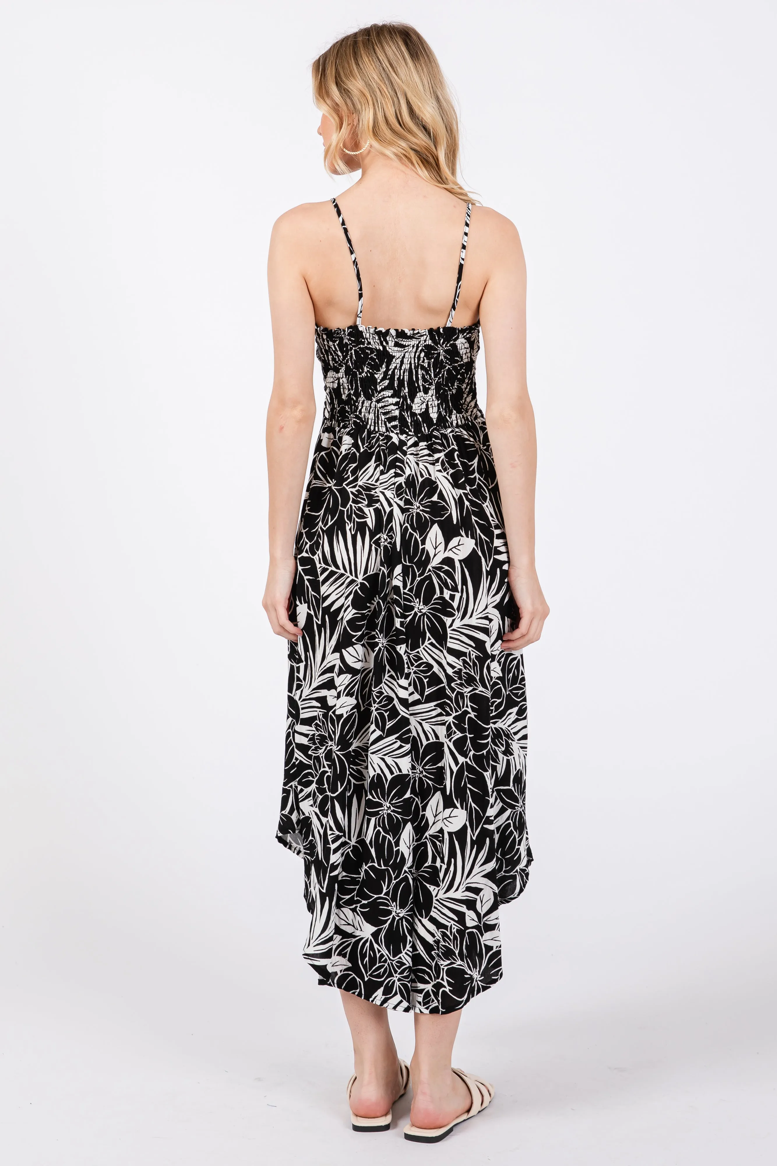 Black Tropical Floral Front Tie Midi Dress sold by Pinkblush product image thumbnail 3