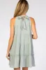 Mint Green Mock Neck Ruffle Tiered Linen Maternity Dress sold by Pinkblush
