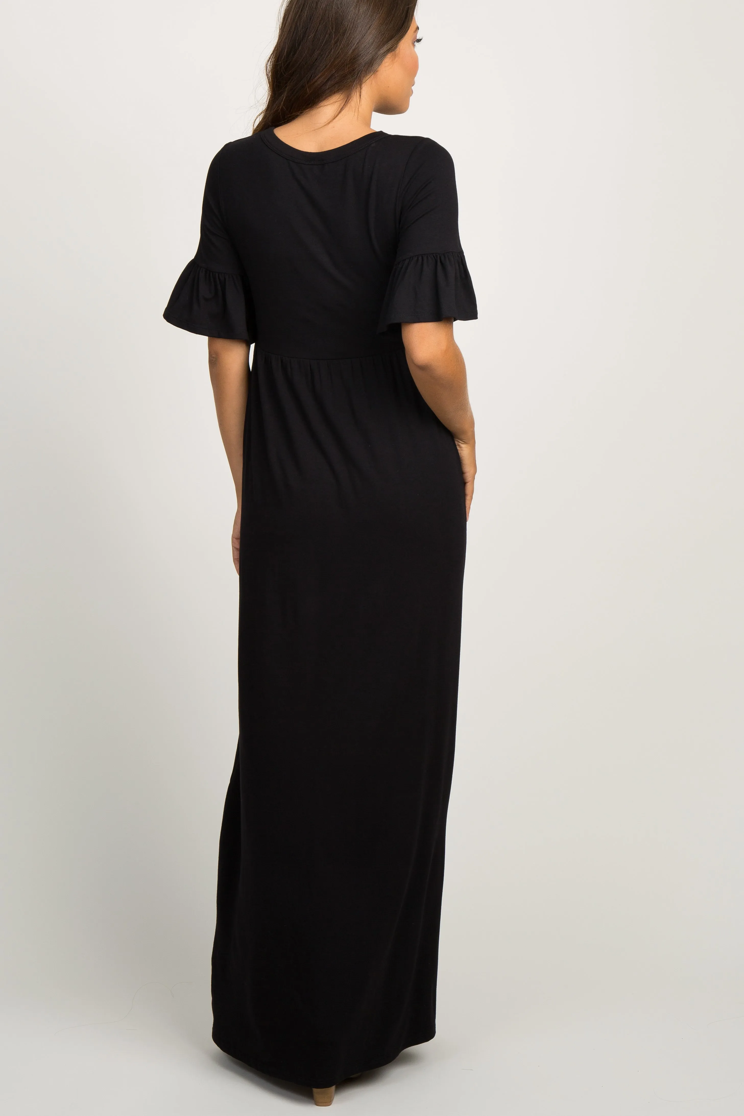 Black Button Ruffle Sleeve Maternity Maxi Dress sold by Pinkblush product image thumbnail 3