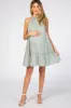 Mint Green Mock Neck Ruffle Tiered Linen Maternity Dress sold by Pinkblush