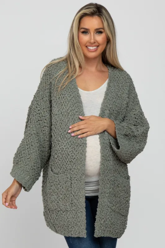 Olive Soft Popcorn Knit Maternity Cardigan sold by Pinkblush