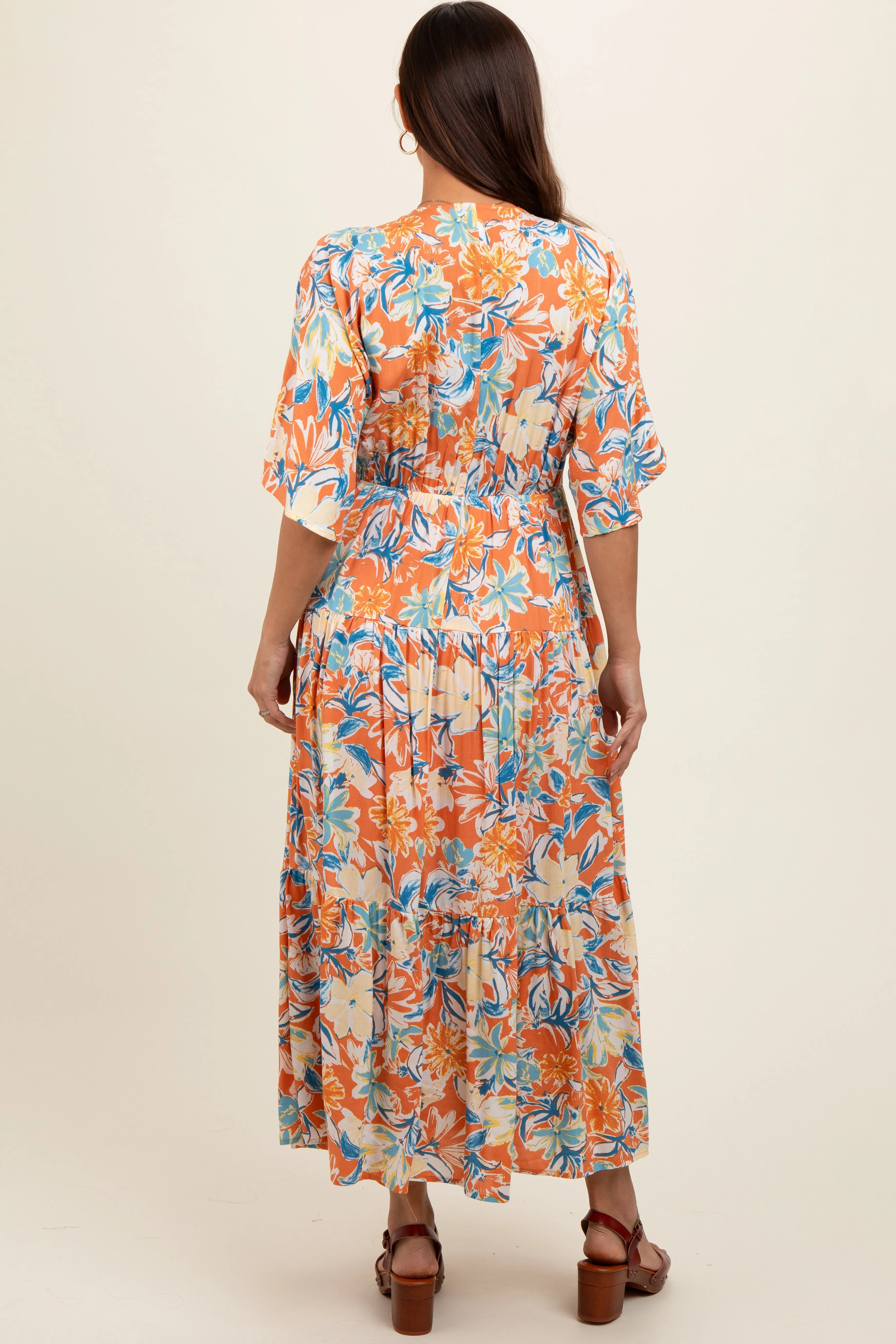 Peach Floral Dolman Sleeve Tiered Maternity Dress sold by Pinkblush product image thumbnail 4