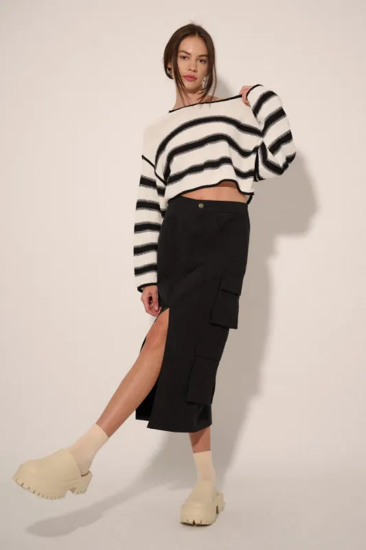 Cream Black Stripe Round Neck Expose Seam Sweater sold by Pinkblush
