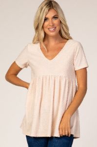 Beige Textured Babydoll Maternity Blouse sold by Pinkblush