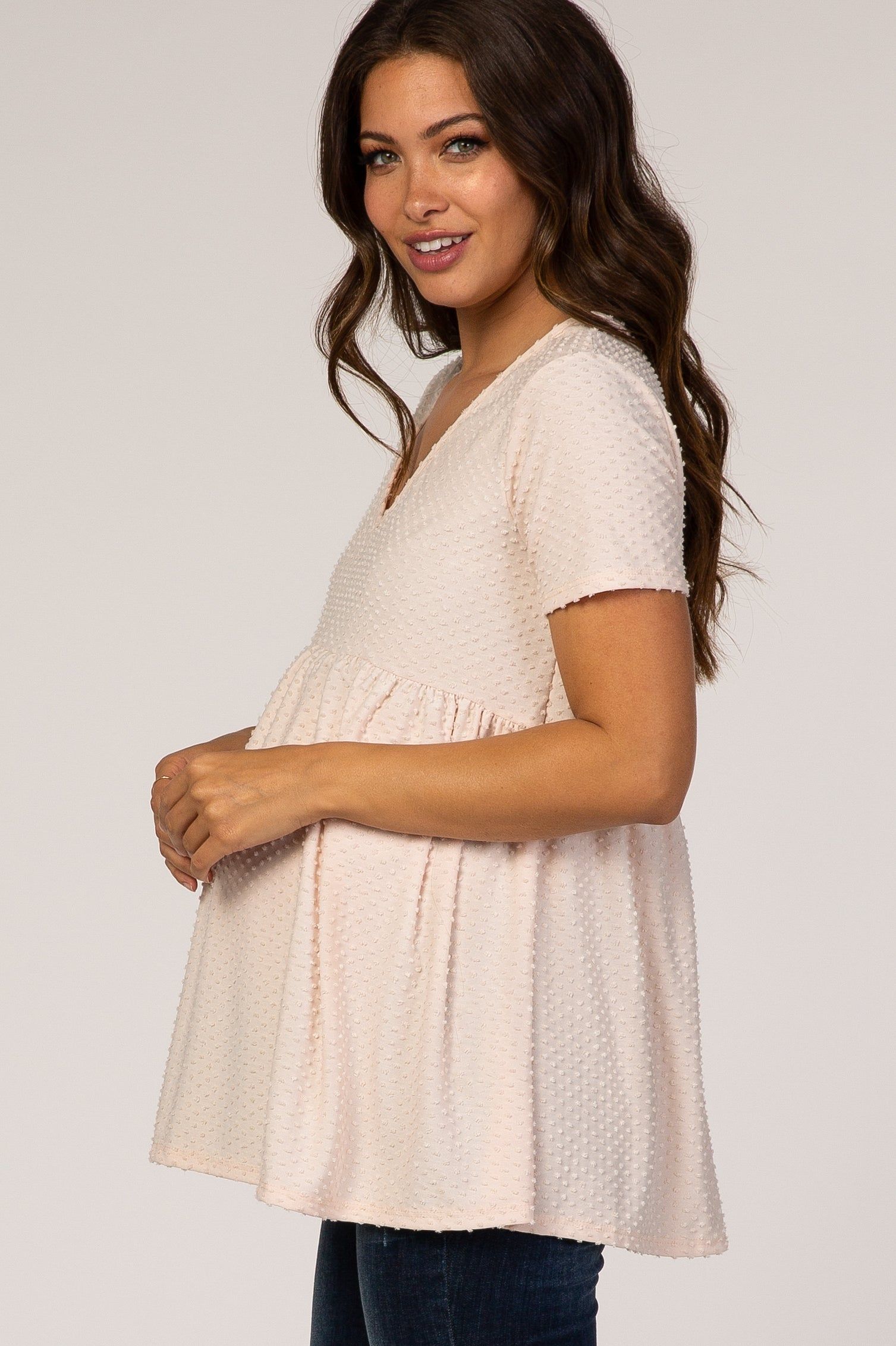 Beige Textured Babydoll Maternity Blouse sold by Pinkblush product image thumbnail 2