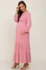 Mauve Long Sleeve Tiered Maternity Maxi Dress sold by Pinkblush